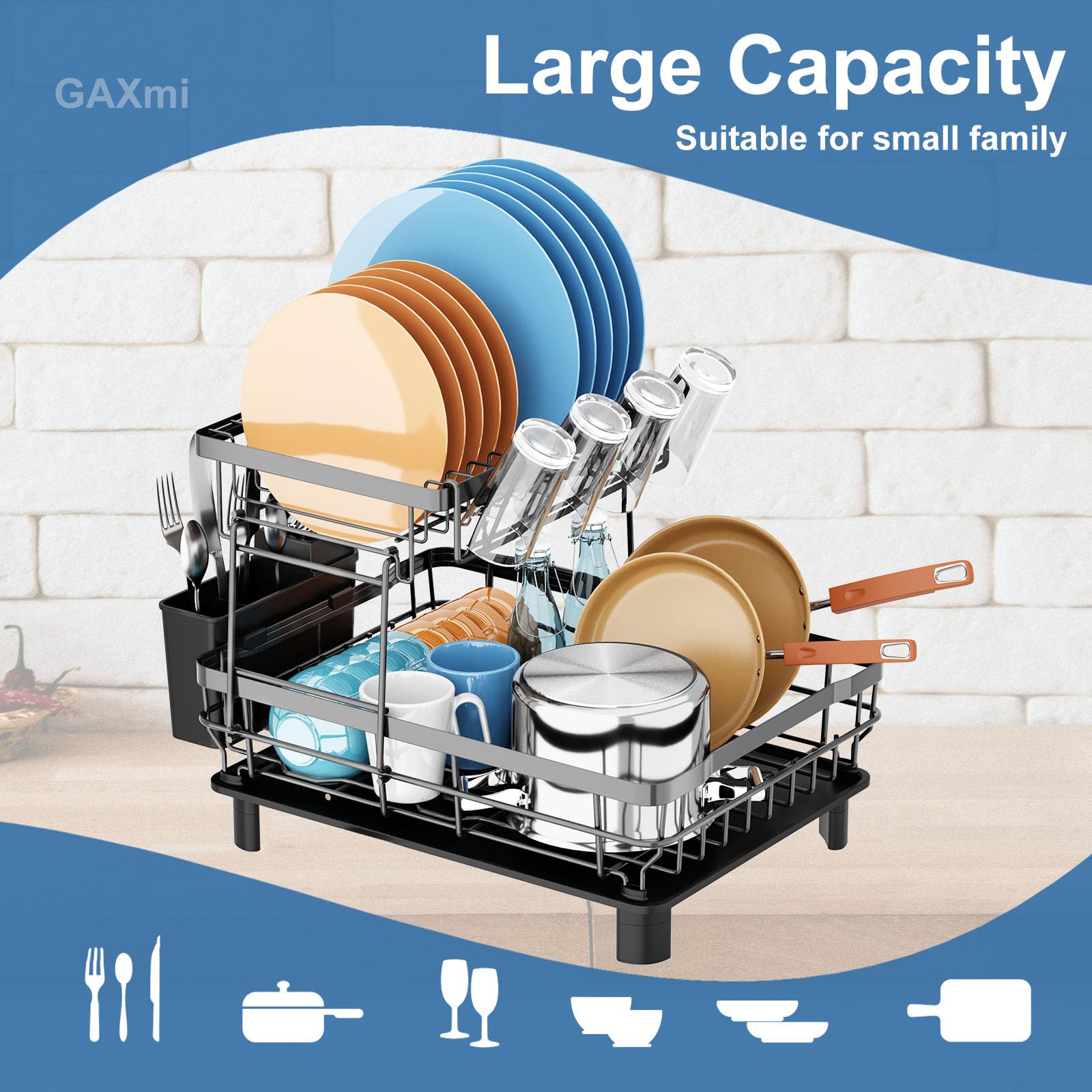 Dish Drying Rack with Drainboard for Kitchen Countertop 2