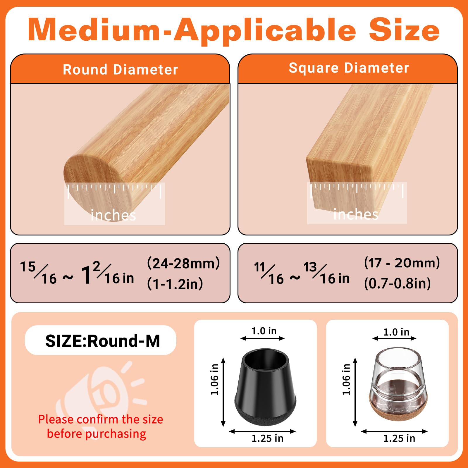 Round Chair Leg Floor Protectors for Hardwood Floors Medium 24pcs (24 Count)