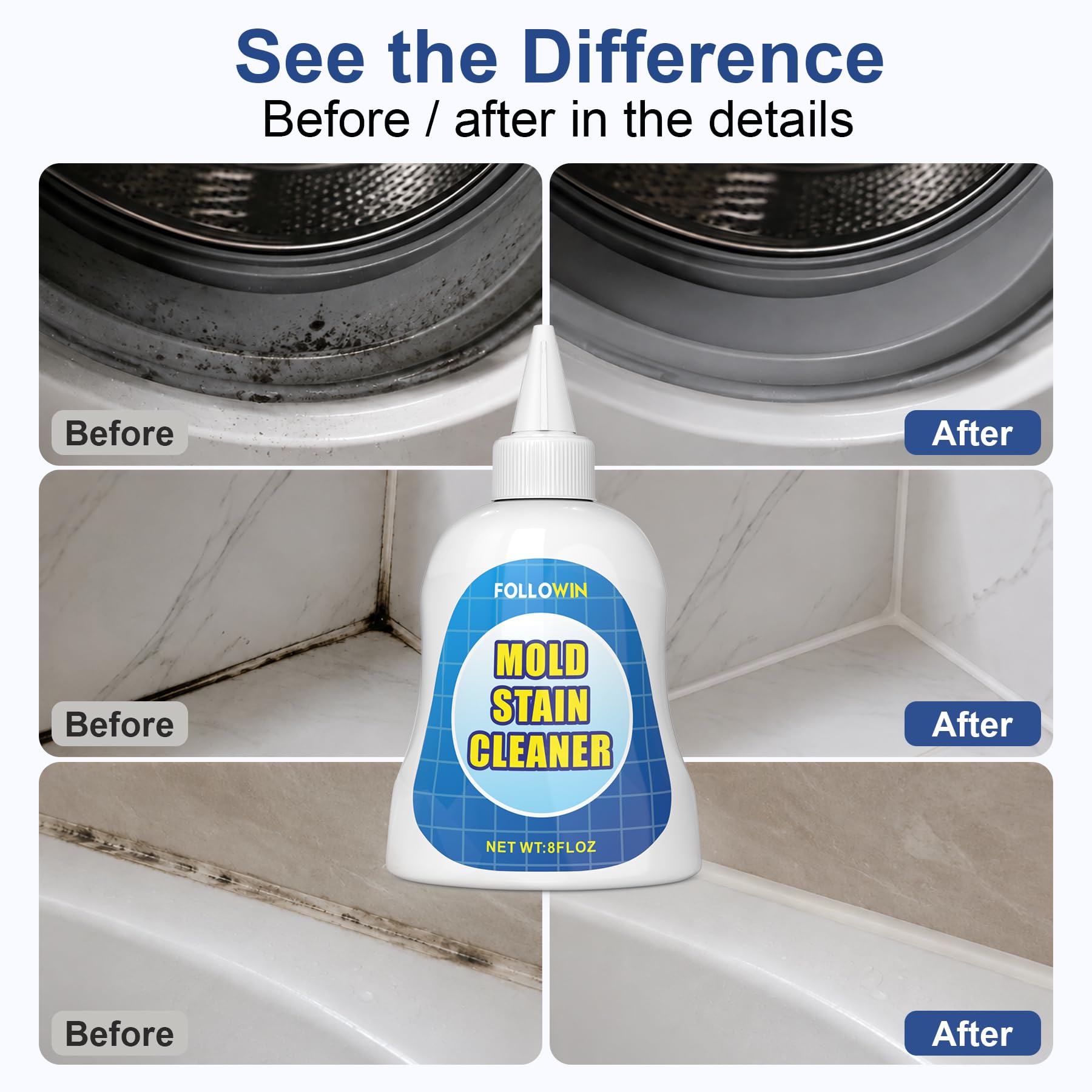 Mold Stain Remover Gel for Washing Machine Seal (8 Fl Oz)