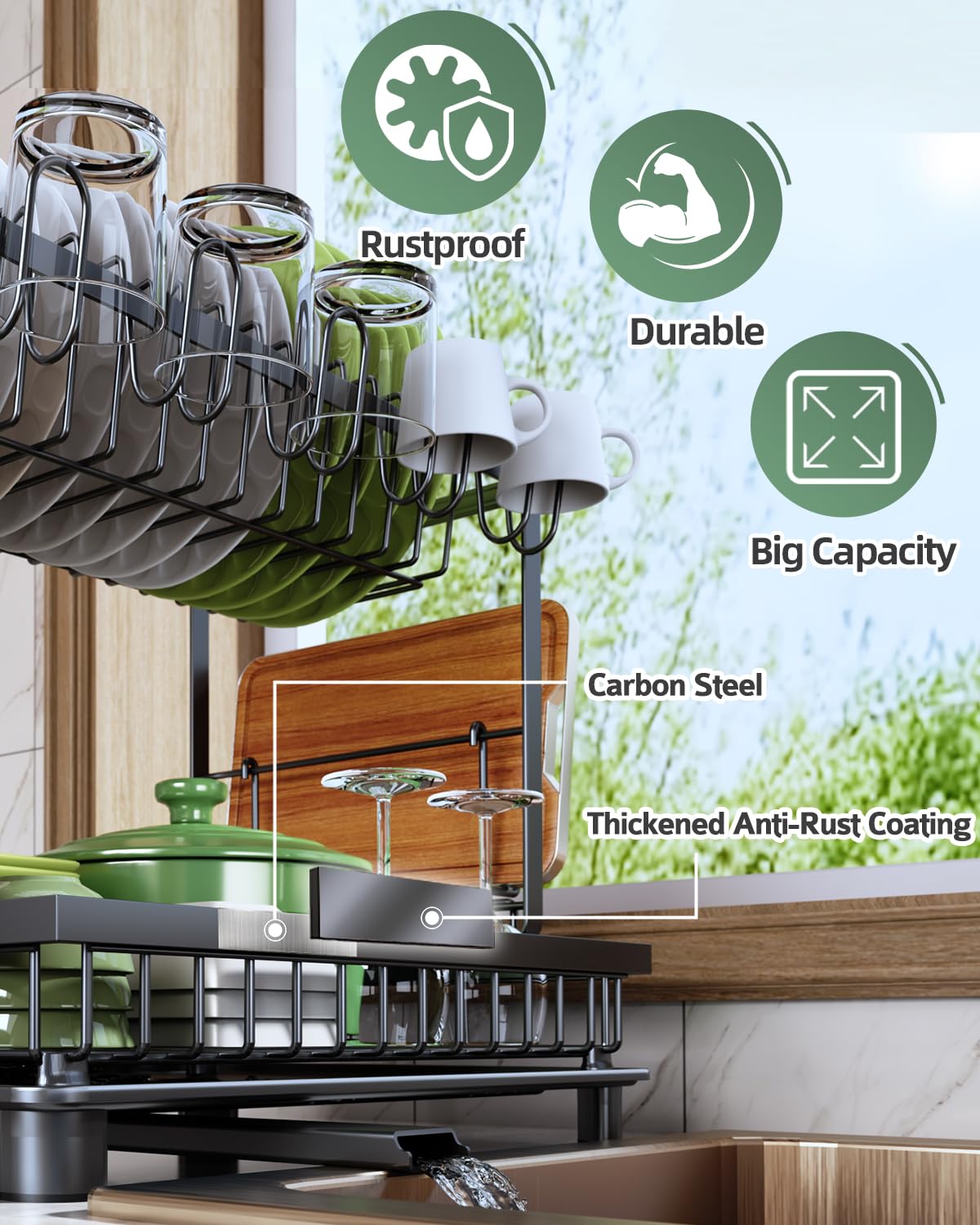 2 Tier Dish Drying Rack for Kitchen Counter