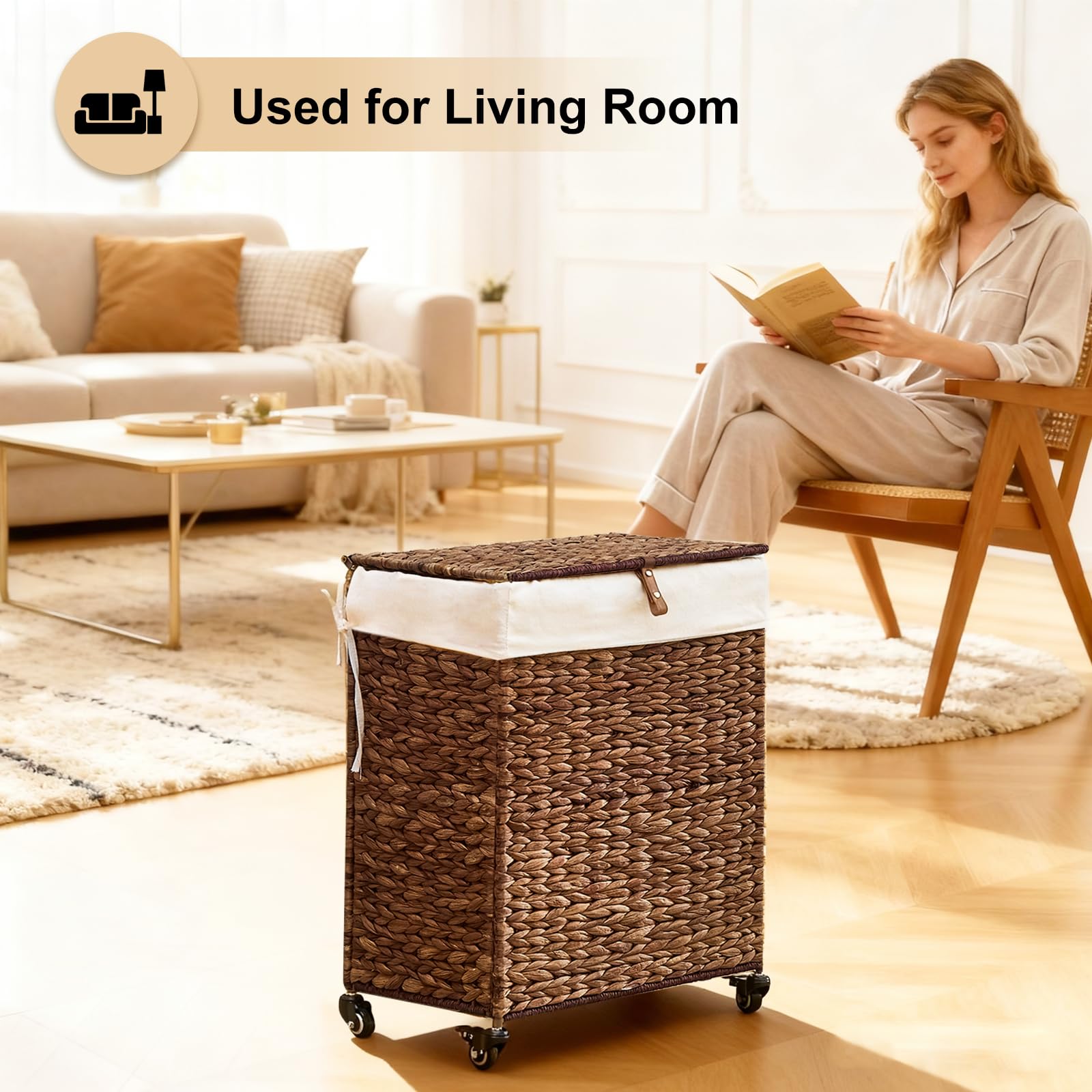 Handwoven Laundry Hamper with Wheels (3212.3322 Fl Oz)