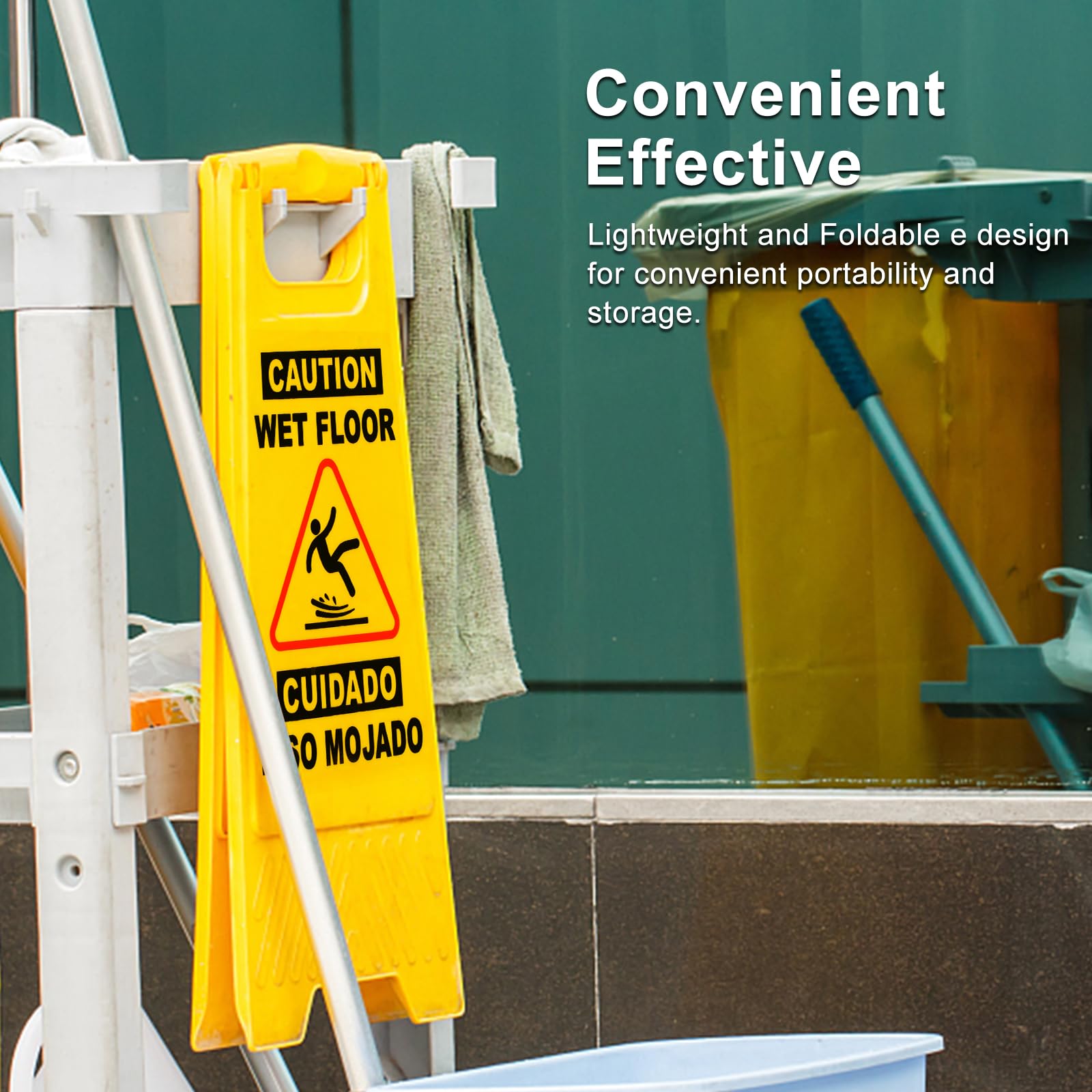 4 Pack 24 IN Caution Wet Floor Sign Bilingual Foldable Safety Sign (4 Count)