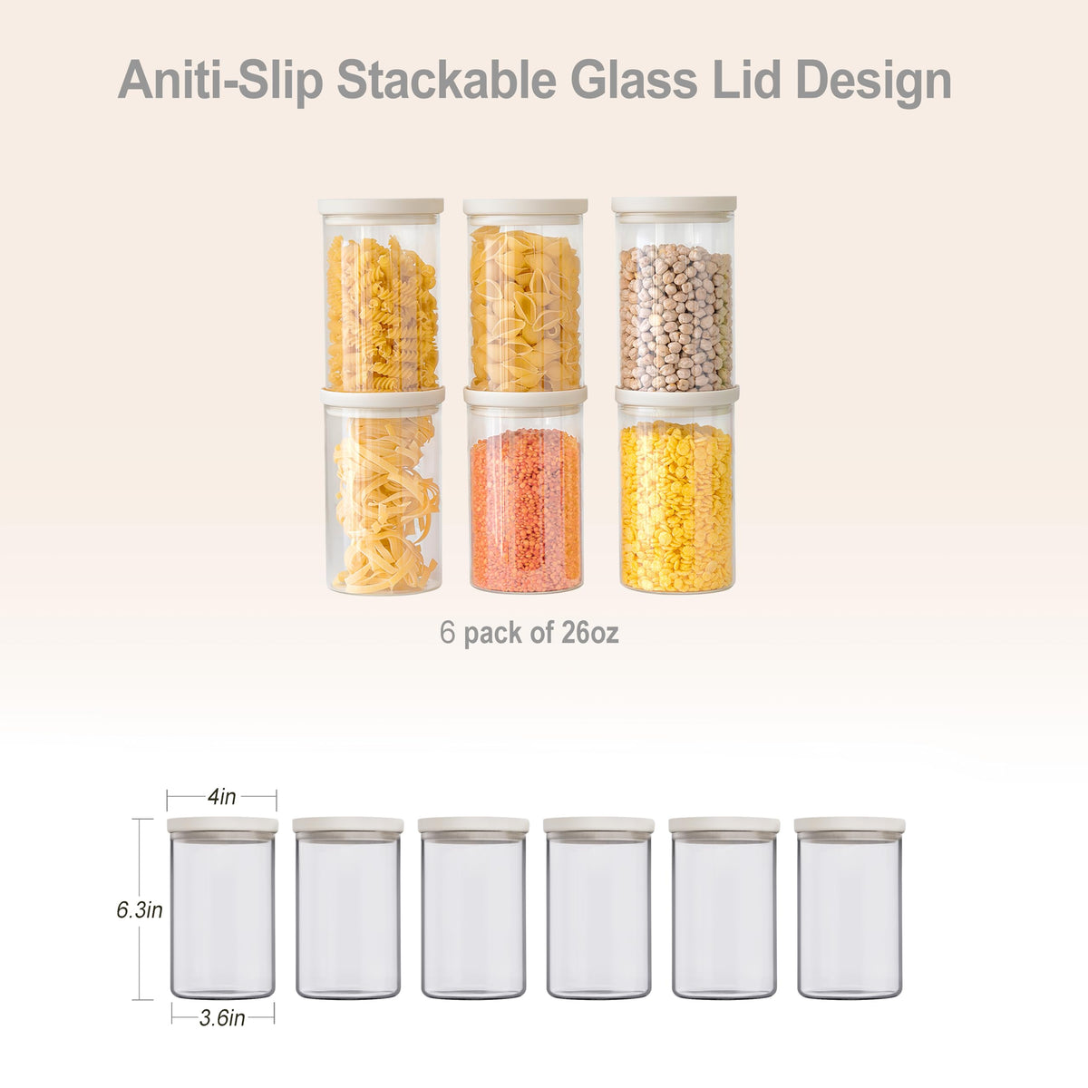 Glass Food Storage Jar with Glass Lid (6 Count)