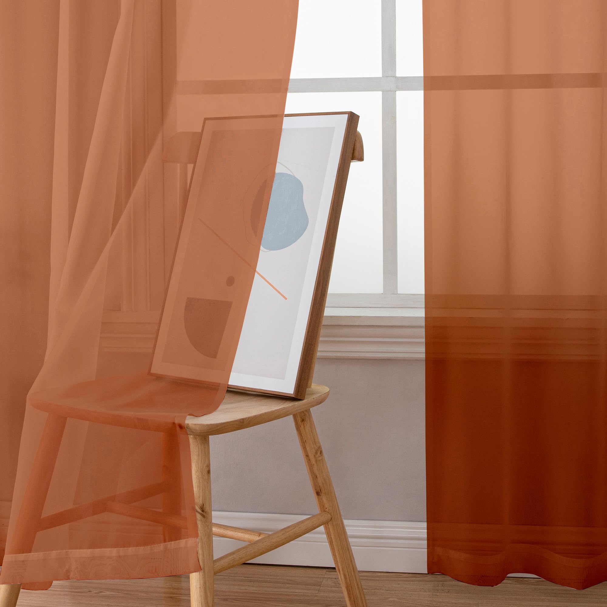 Sheer Orange Curtains 90 inches Long 2 Panels (2 Count)