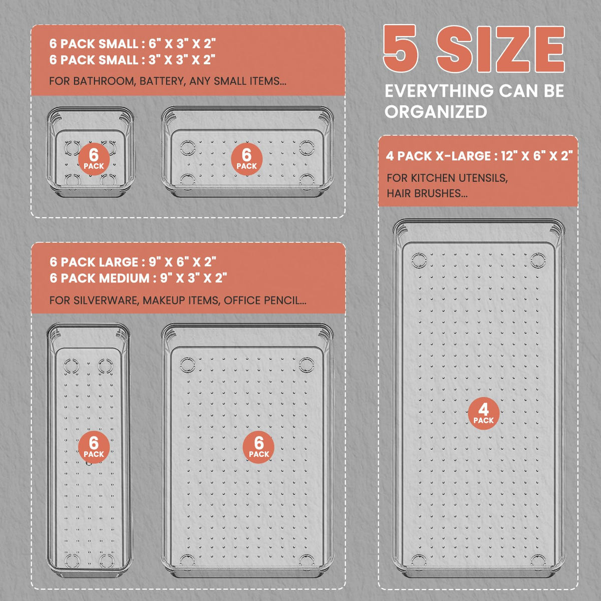 Large Clear Plastic Drawer Organizer 28 Pack (28 Count)