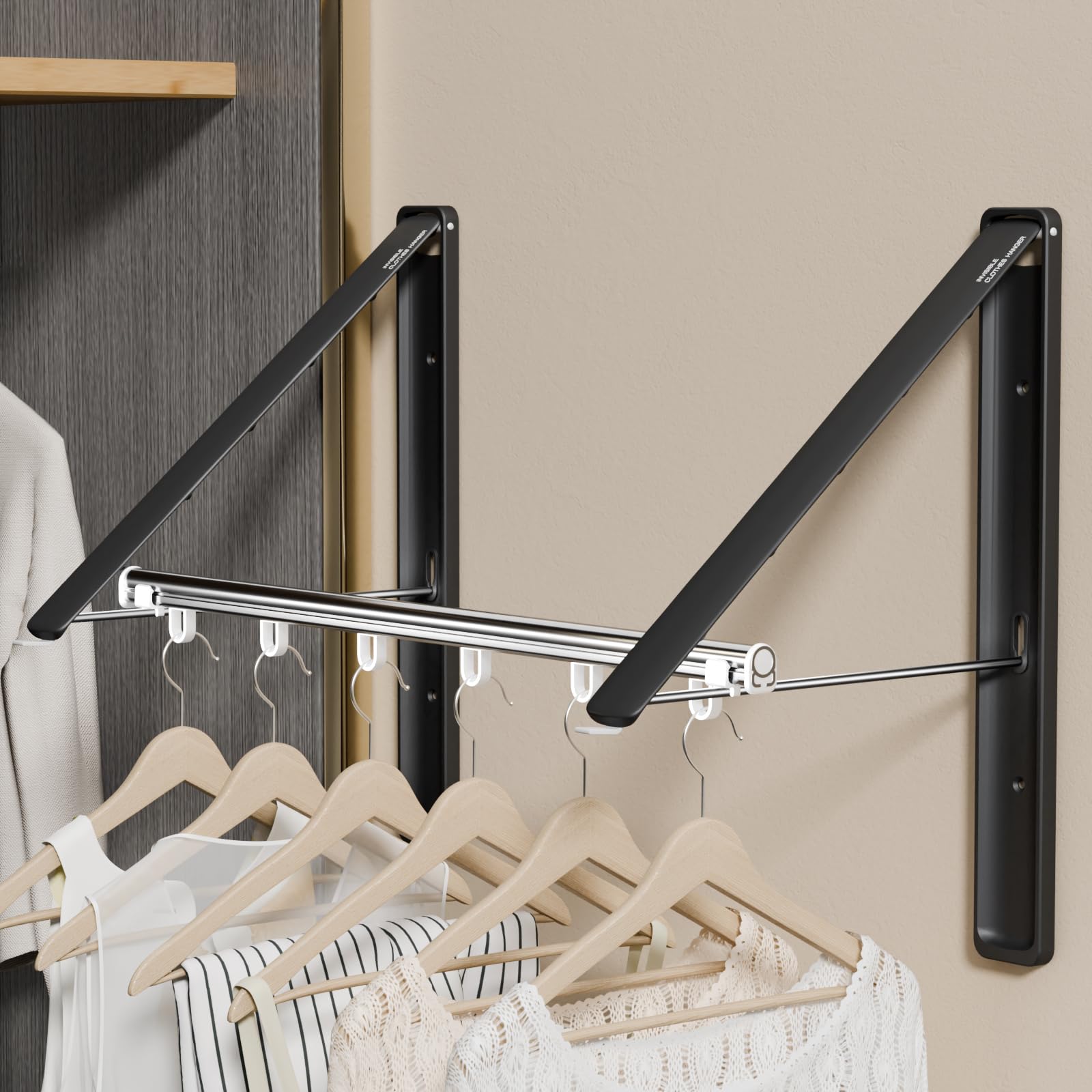 Folding Clothes Hanger Rack Wall mounted for Laundry Clothes Drying Rack