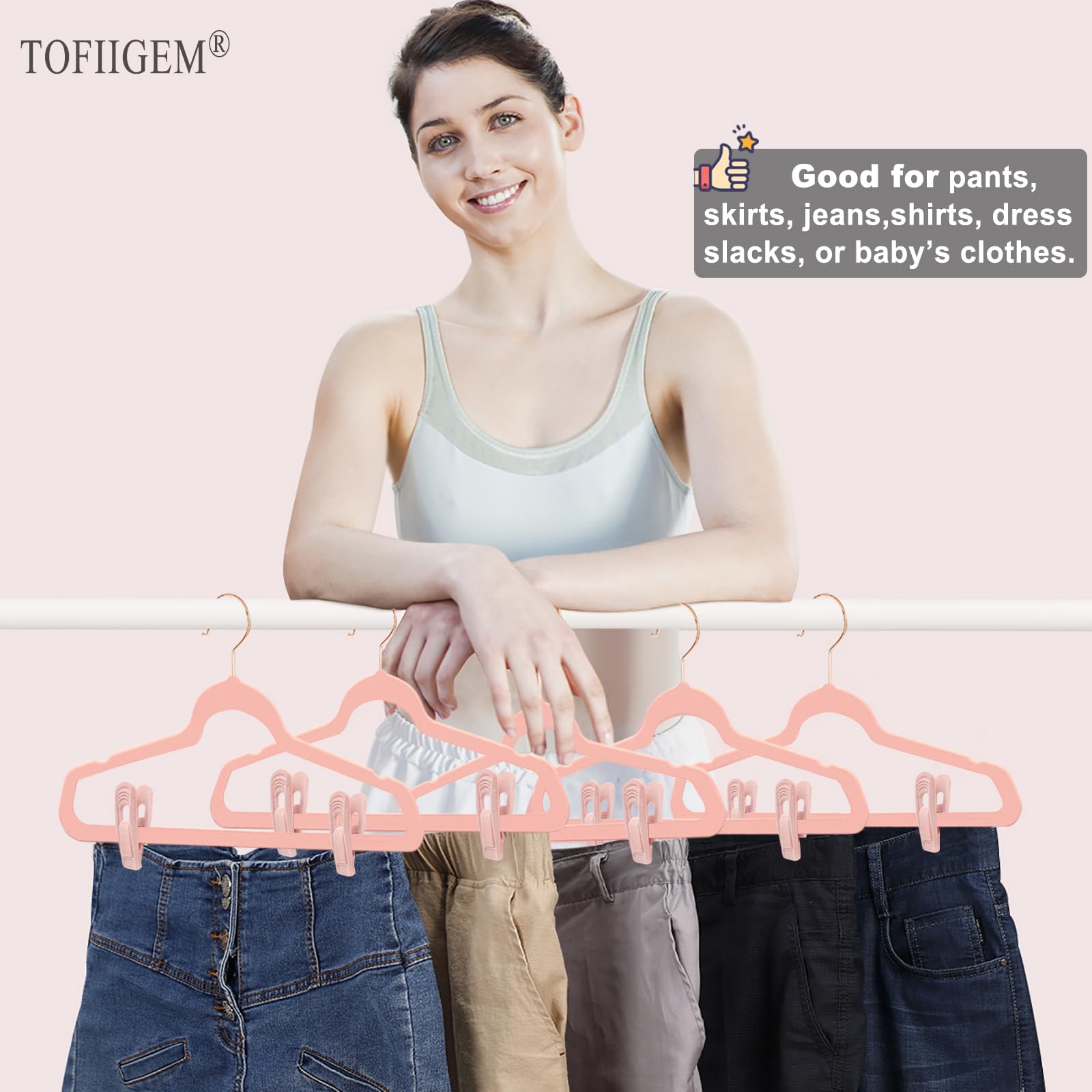 Light Pink Velvet Hangers Clips 20 PCS