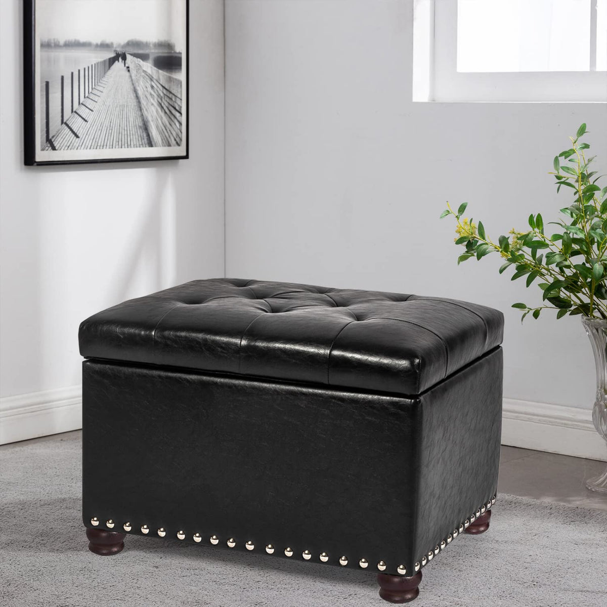 Leather Ottoman with Storage