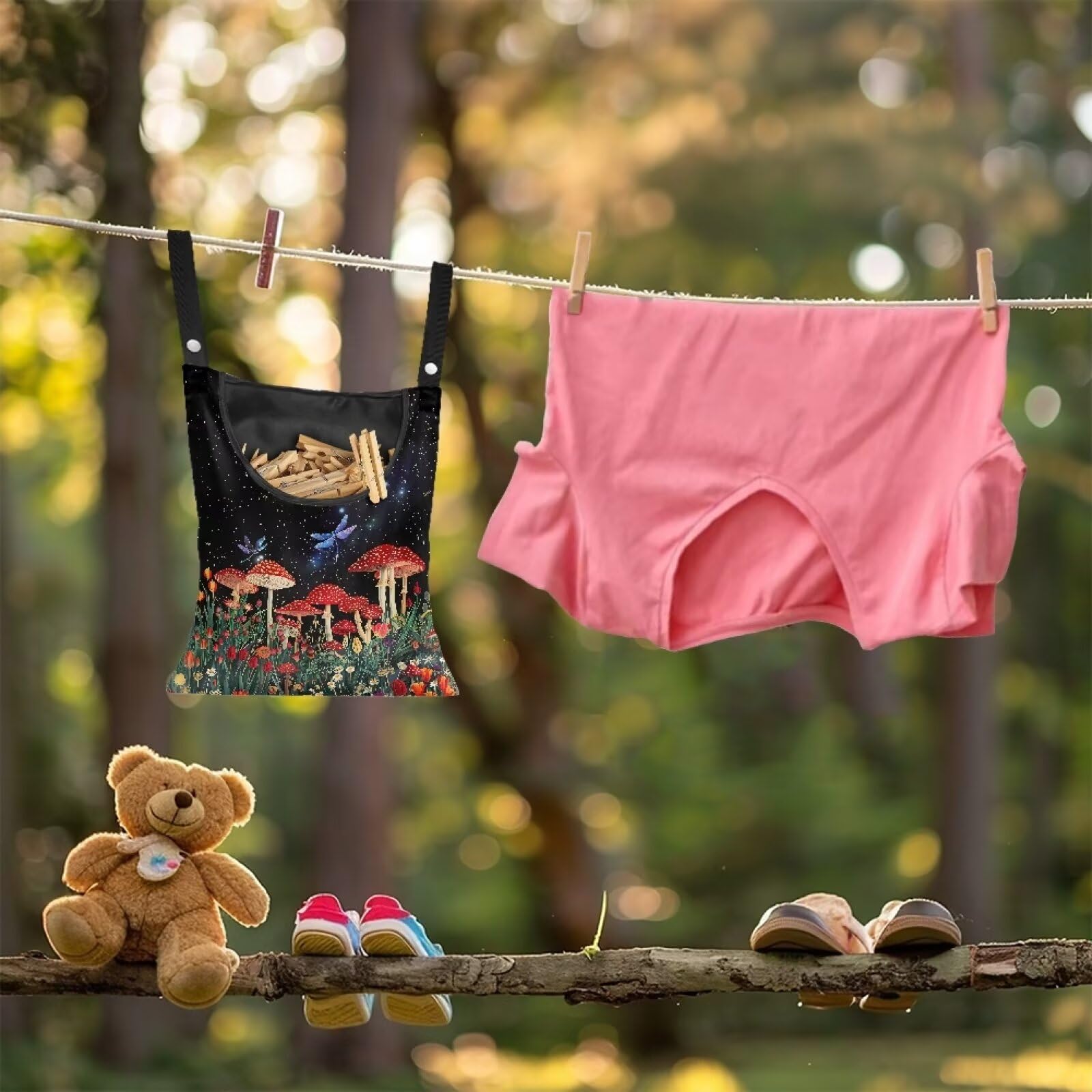 Red Mushroom Laundry Clothespin Bag