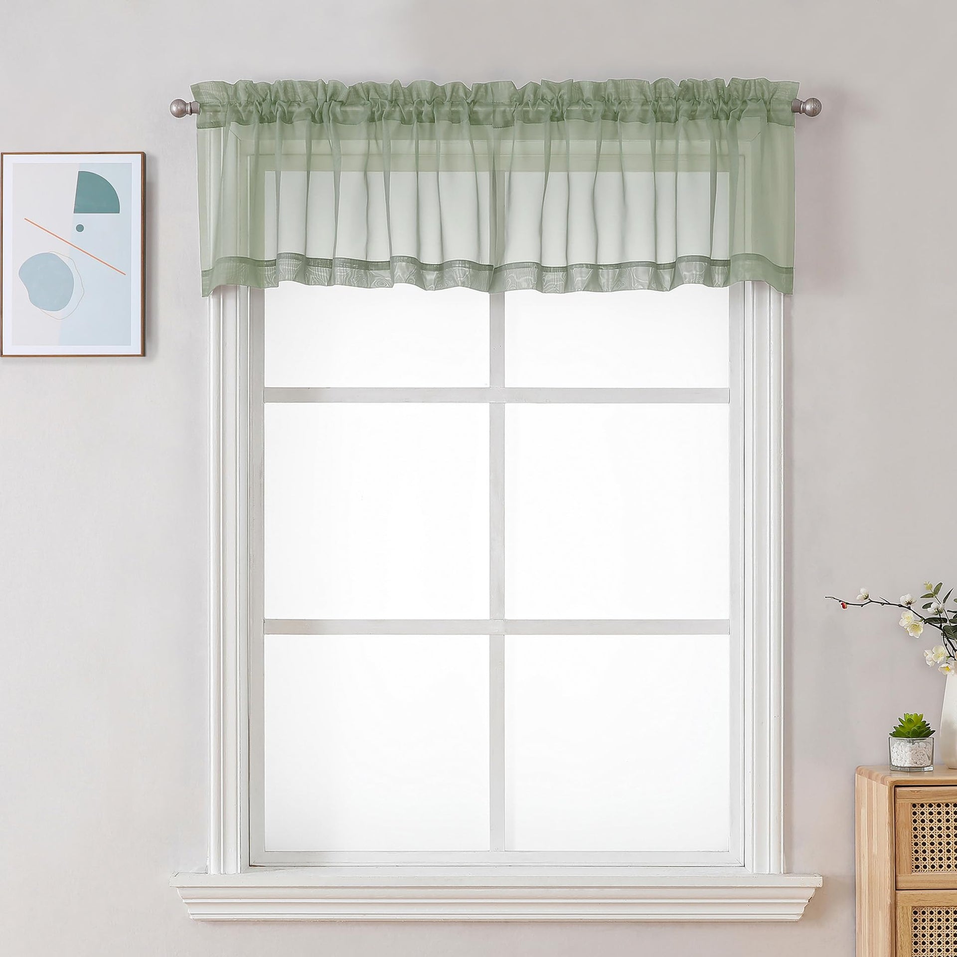 Sage Green Sheer Valance for Windows (2 Count)