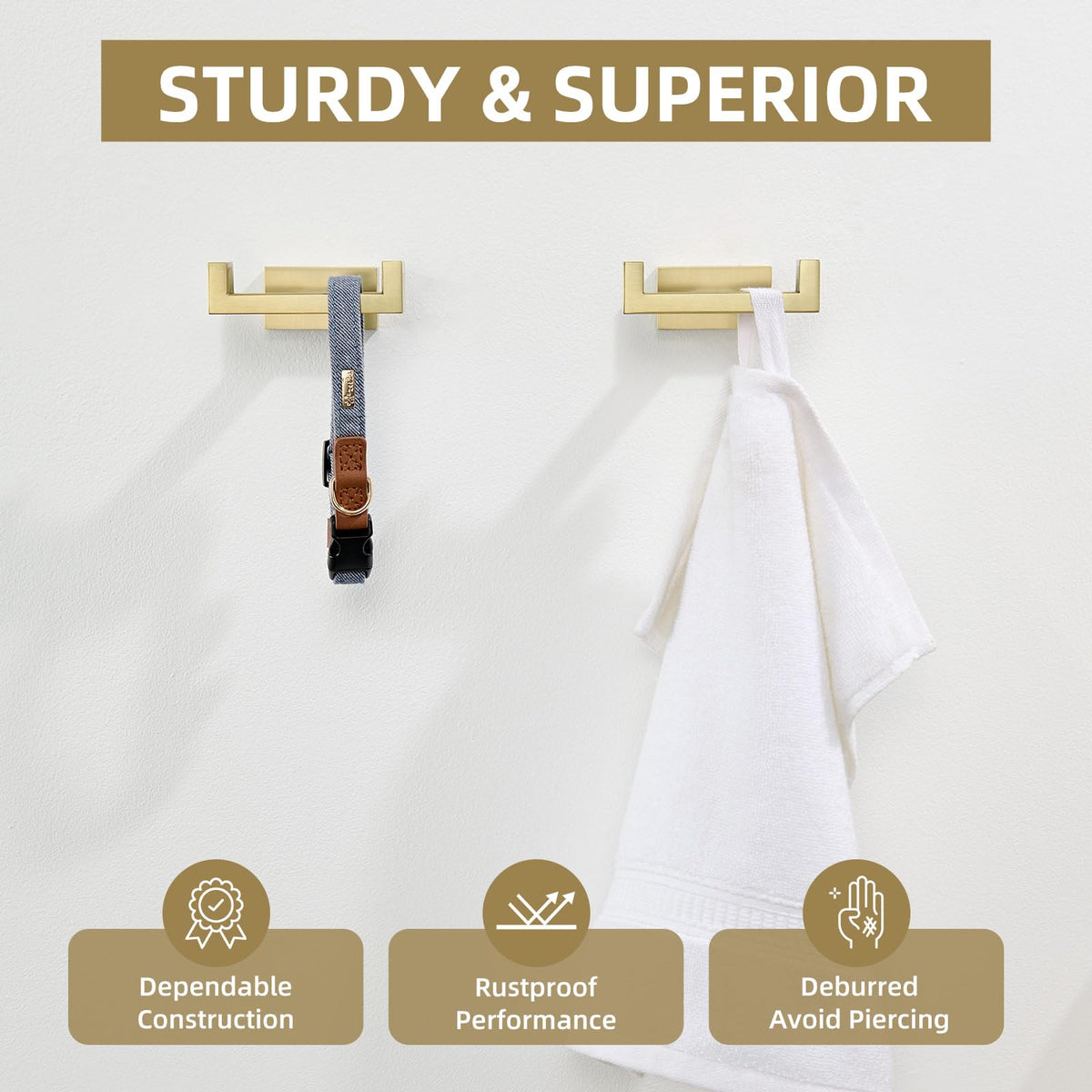 Double Towel Hook Brushed Gold (2 Count)