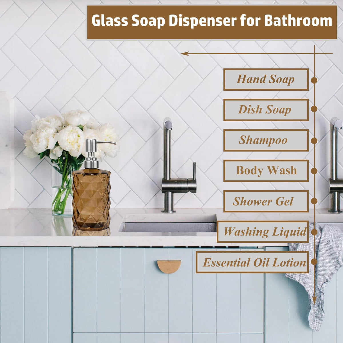 12Oz Brown Glass Soap Dispenser