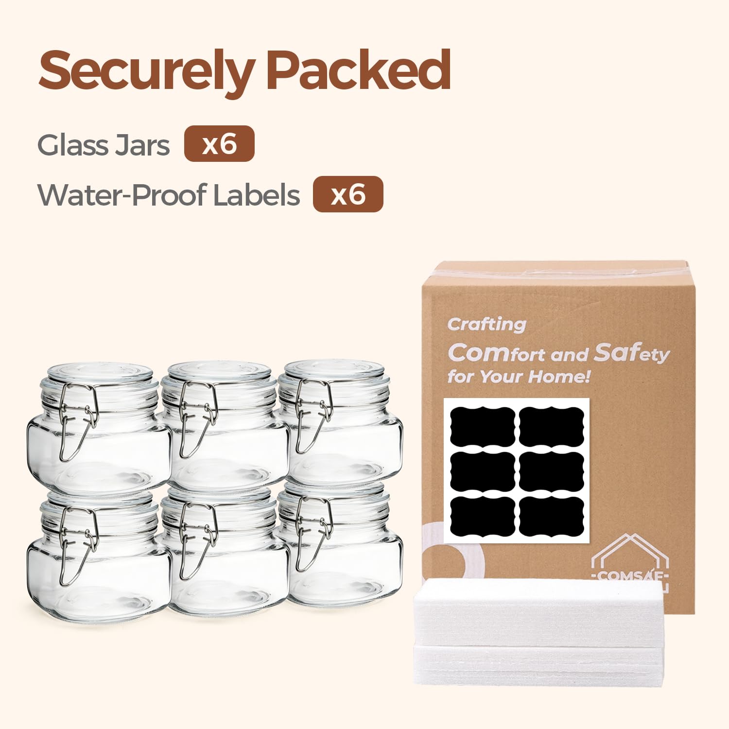 Square Small 17 oz Glass Jars with Airtight Lids 6 Pack Wide Mouth (6 Count)