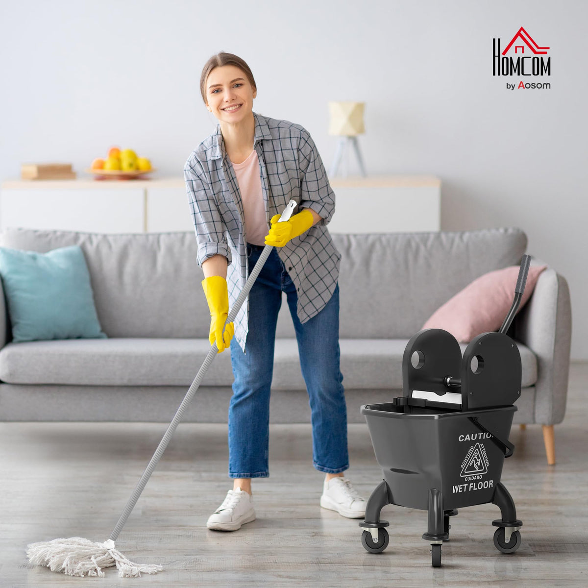Mop Bucket with Wringer on Wheels