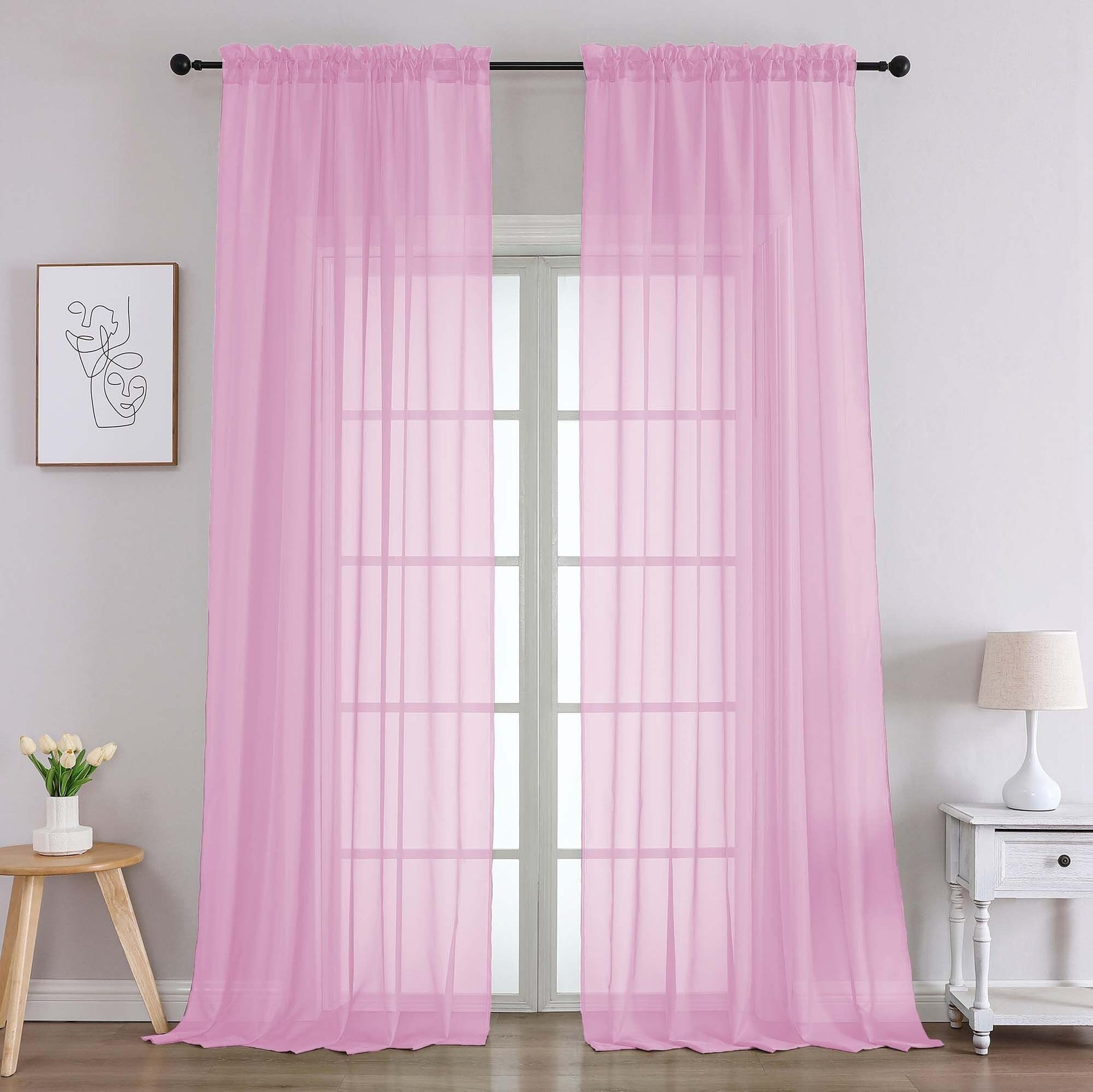 Pink Sheer Curtains 96 Inches Long 2 Panels (2 Count)
