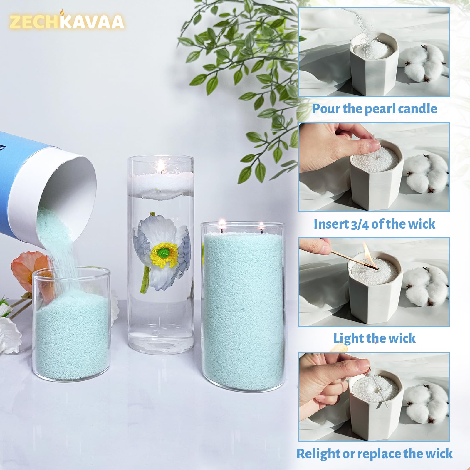 Sea Salt Scented Sky Blue Pearled Candle 18oz Luxury Sand Candle Granulated Wax (18 Ounce)