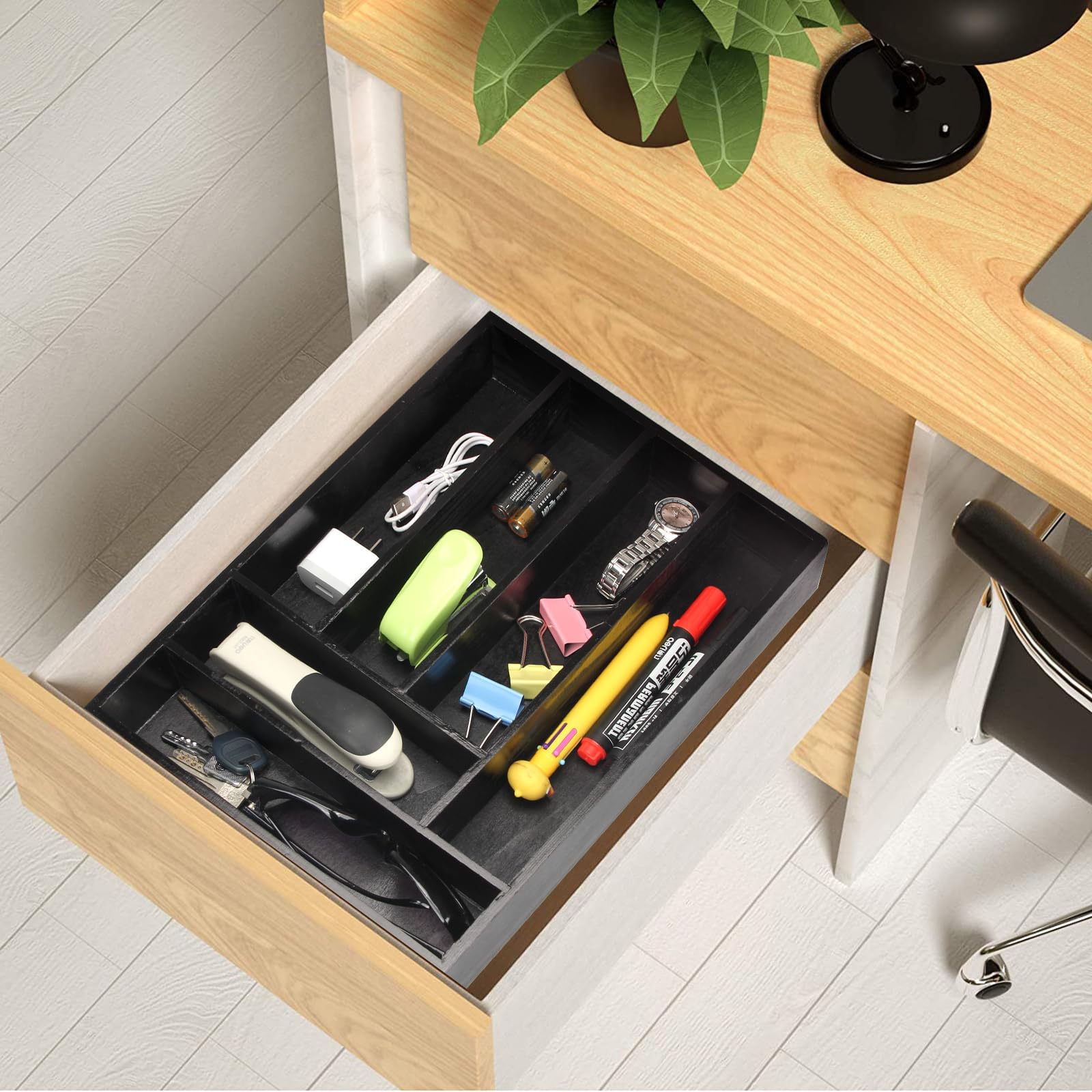 Wooden Cutlery Utensil Tray Black Kitchen Silverware Drawer Organizer Trays