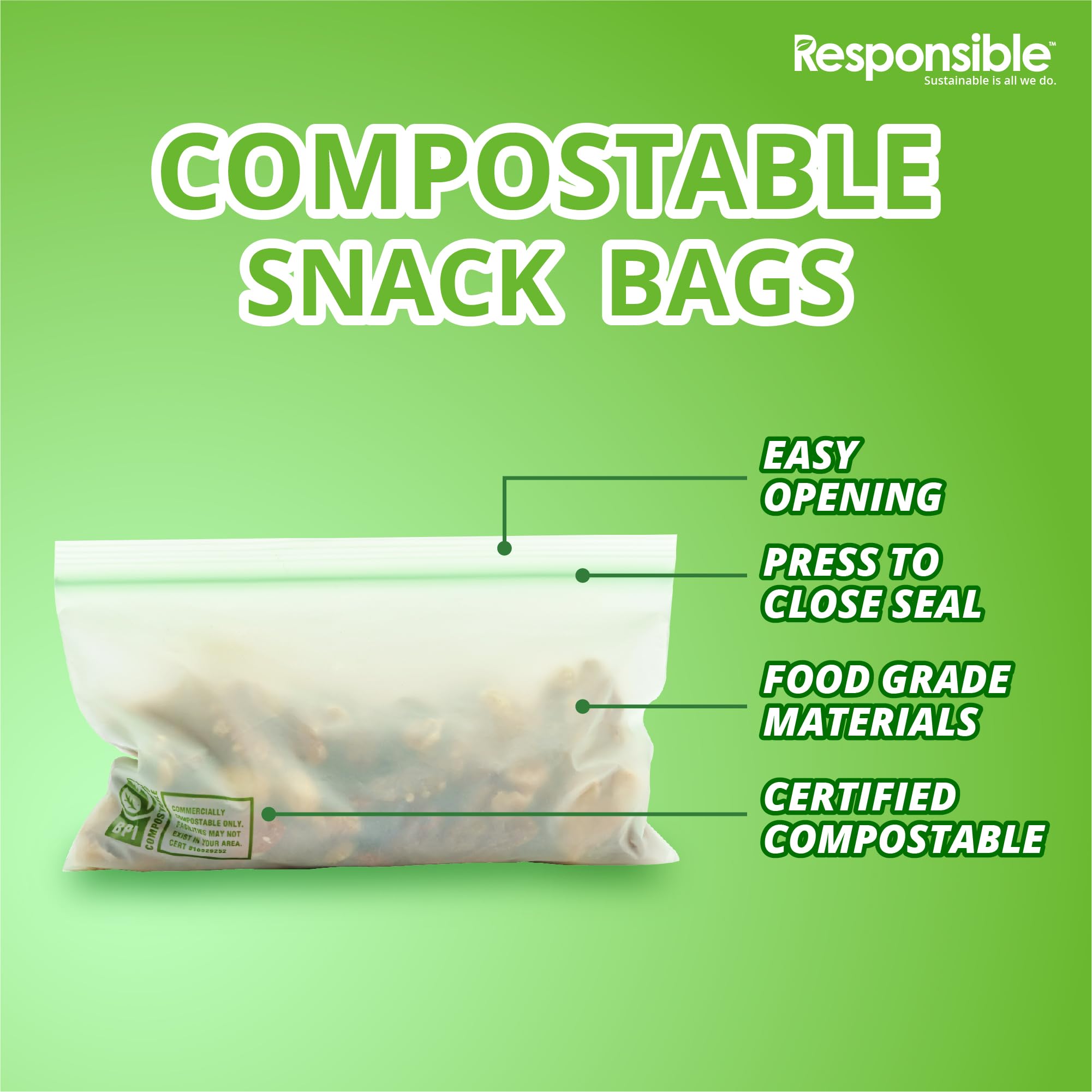 Certified Compostable SNACK Resealable Zip Bag (92 Count)
