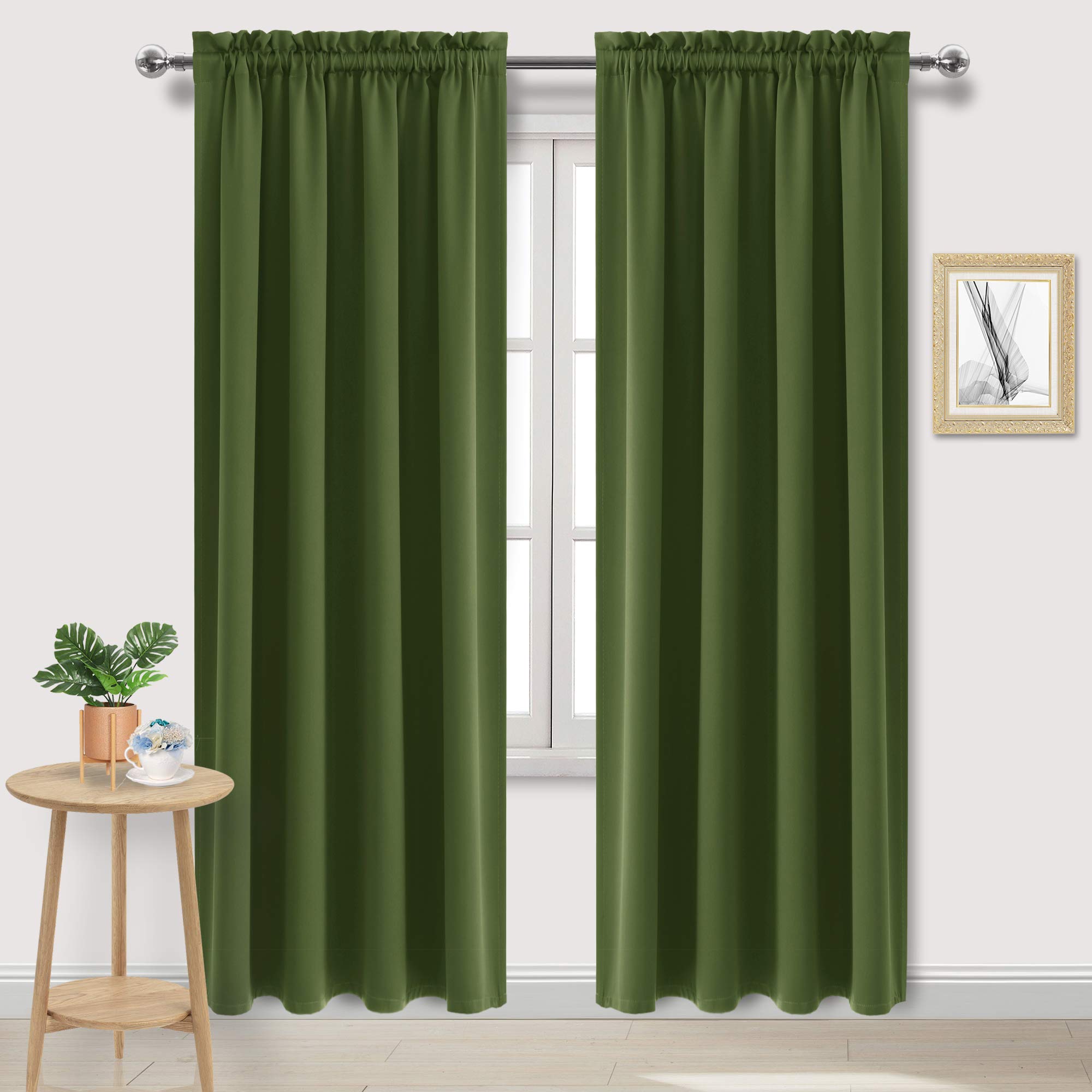 Blackout Curtains for Bedroom 52 x 84 Inch Long Olive Green 2 Panels (2 Count)