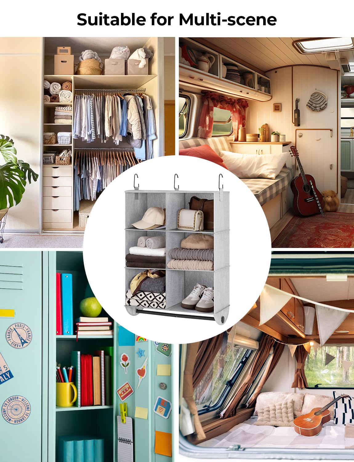Hanging Closet Organizer with Rod (6 Count)