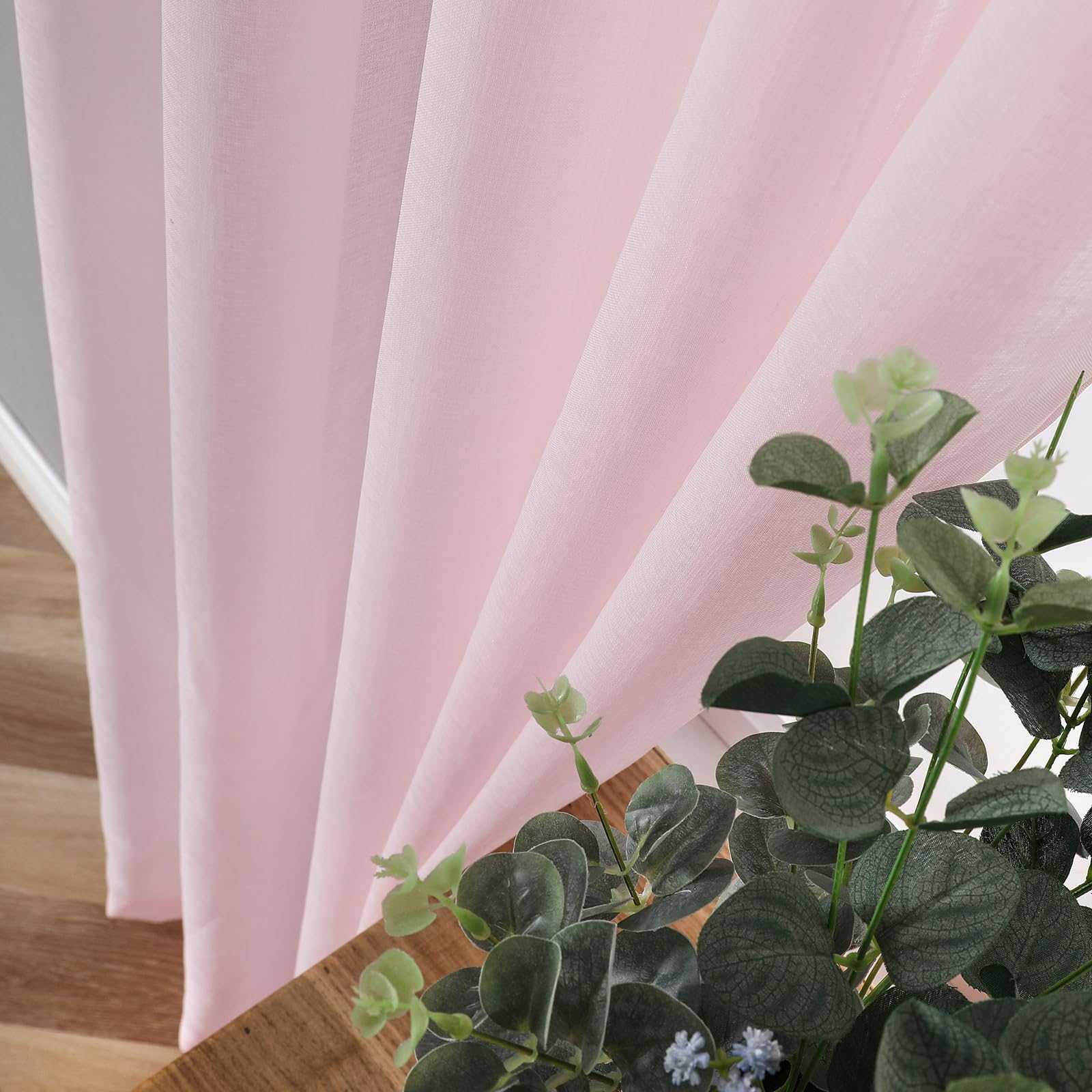 Short Sheer Curtain Living Room Linen Textured Curtains Sheer Light Filtering Voile Rod Pocket Curtain for Bedroom (2 Count)