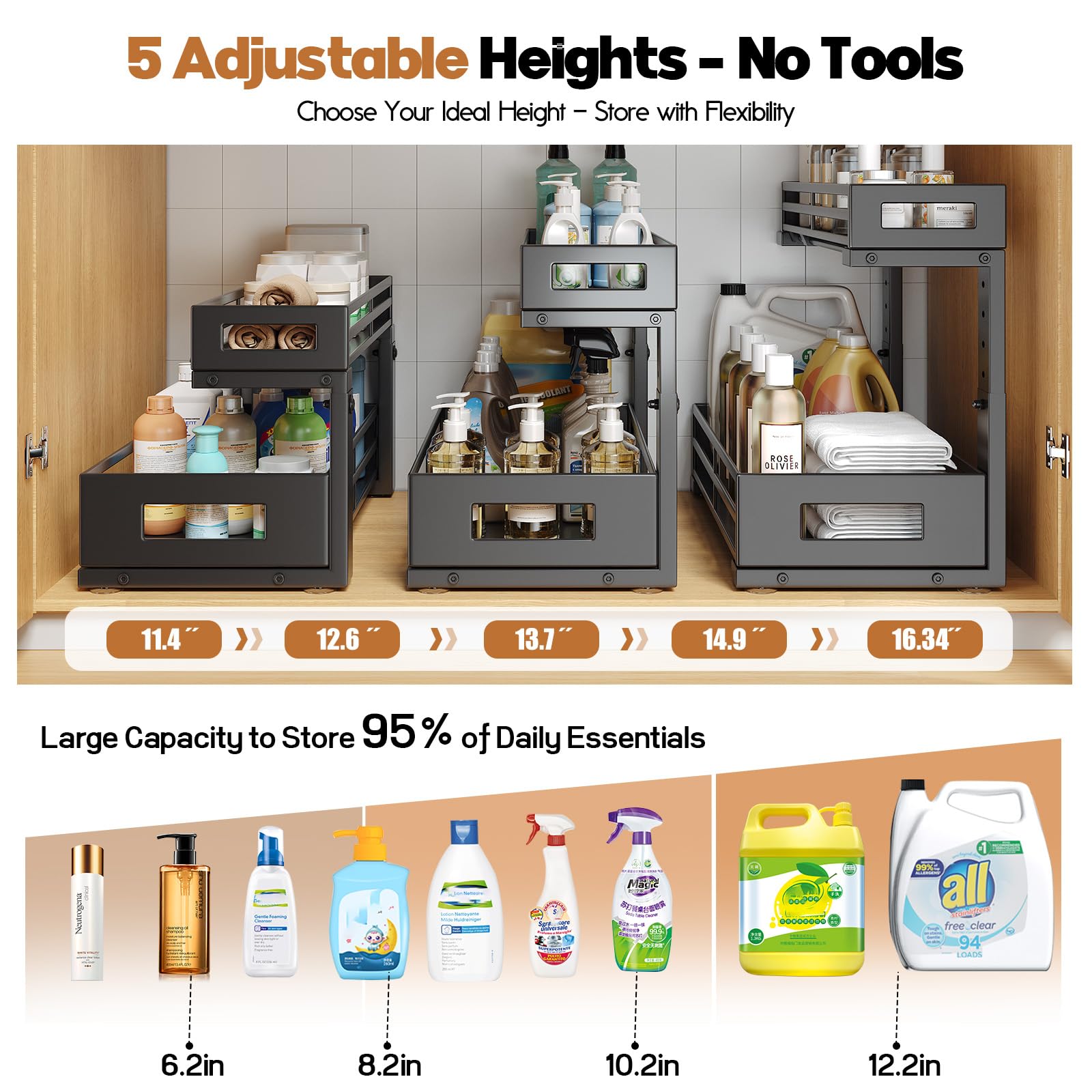2 Pack 17"Deep Under Sink Organizer And Storage (2 Count)