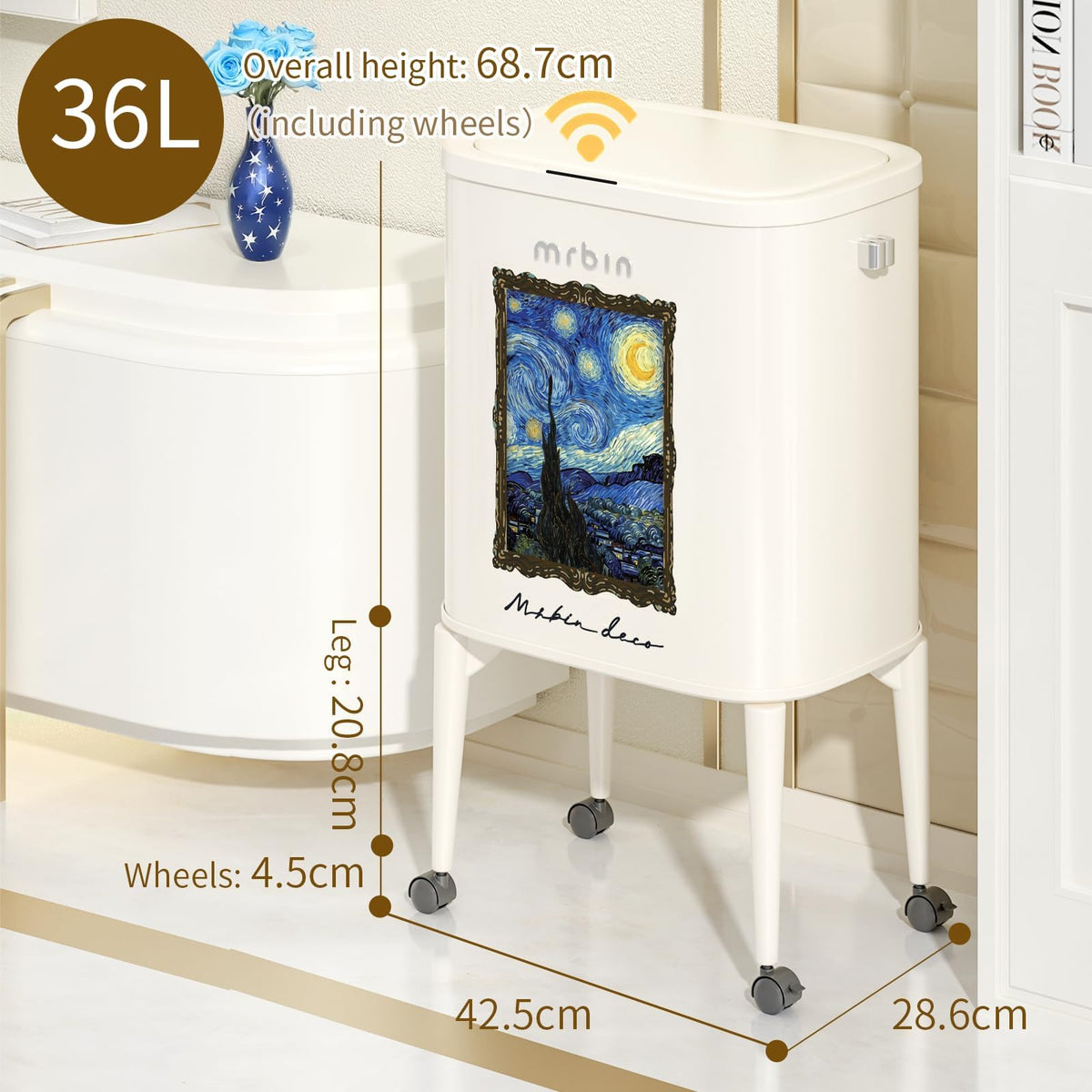 Metal Kitchen Trash Can with Wheel Legs
