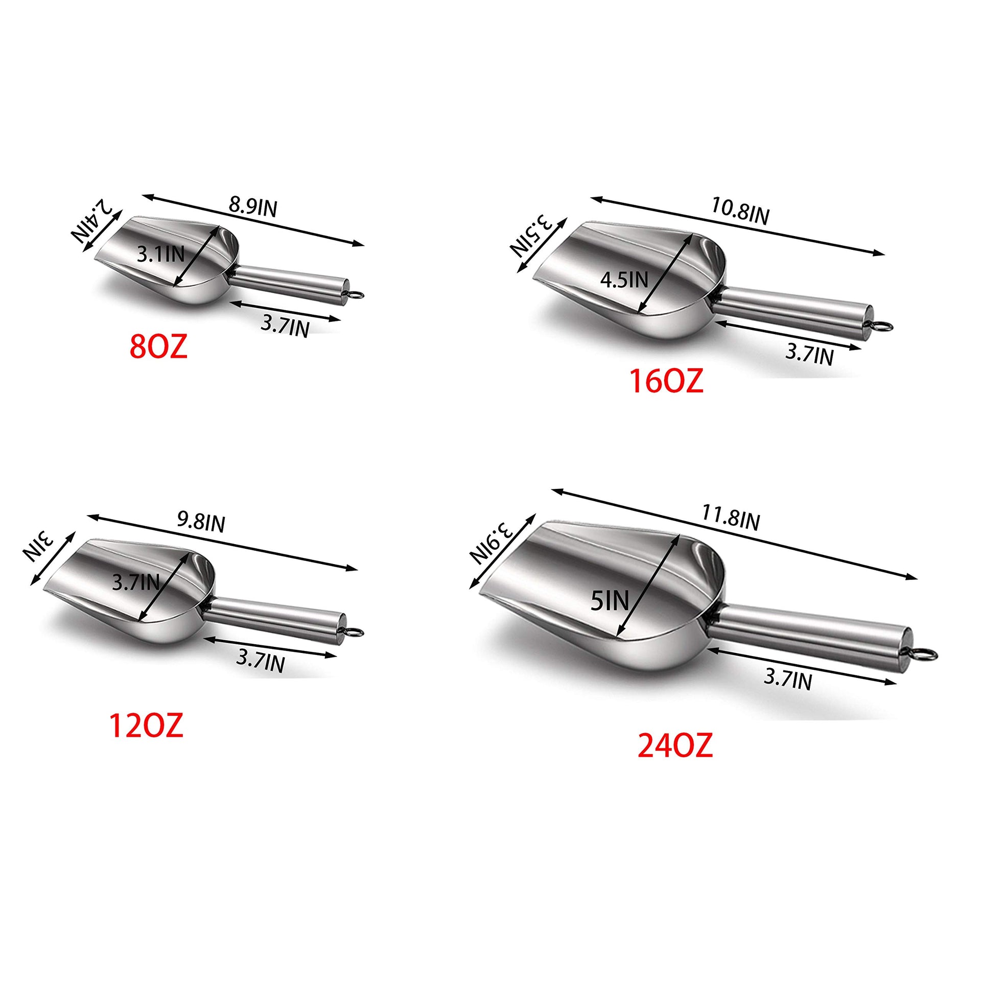 Set of 4 Stainless Steel Ice Scoops (4 Count)