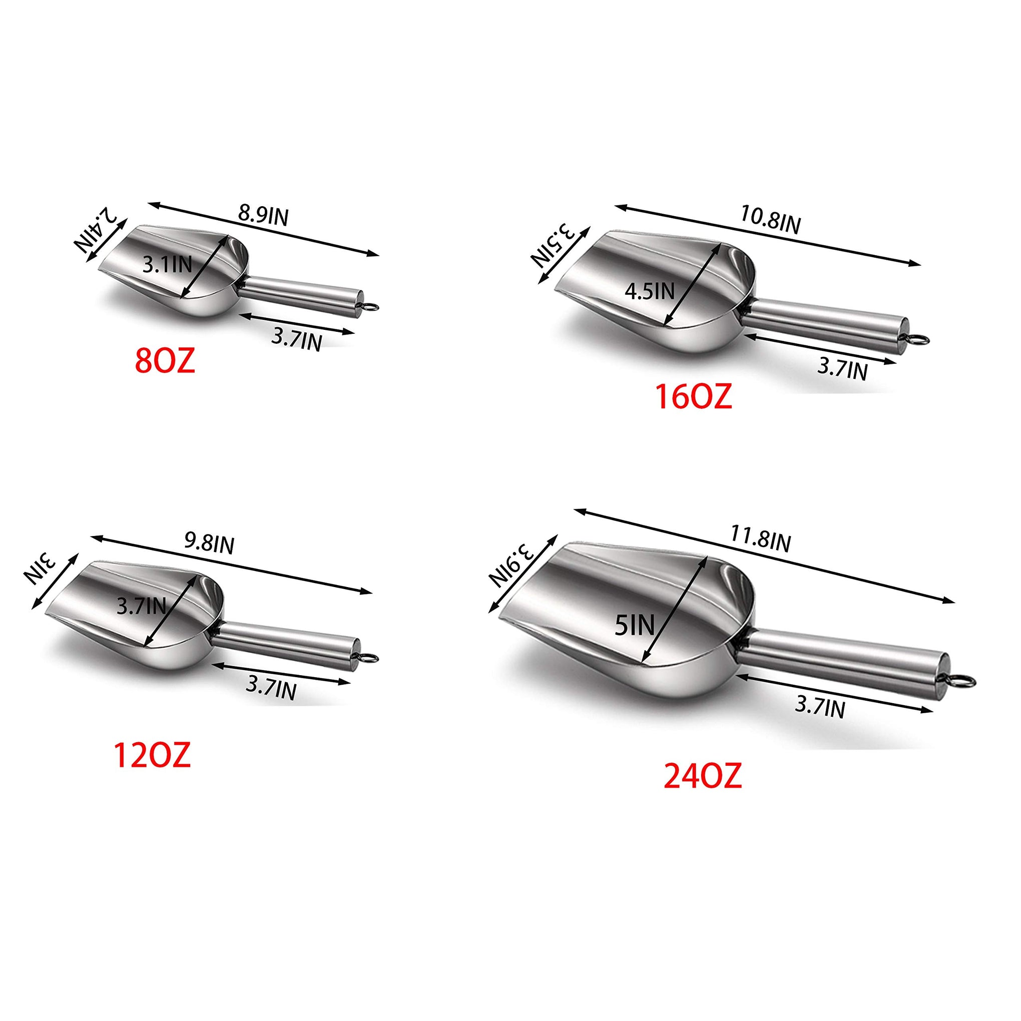 Set of 4 Stainless Steel Ice Scoops (4 Count)