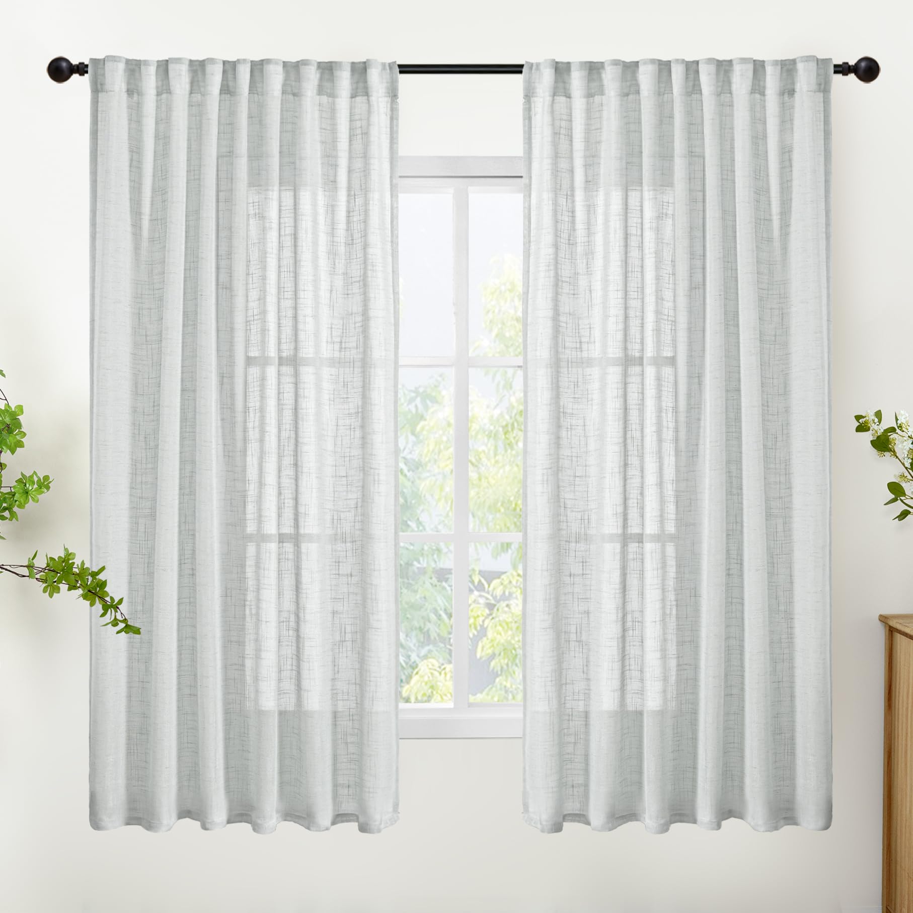 Light Grey Linen Curtains 63 Inch Length for Living Room (2 Count)