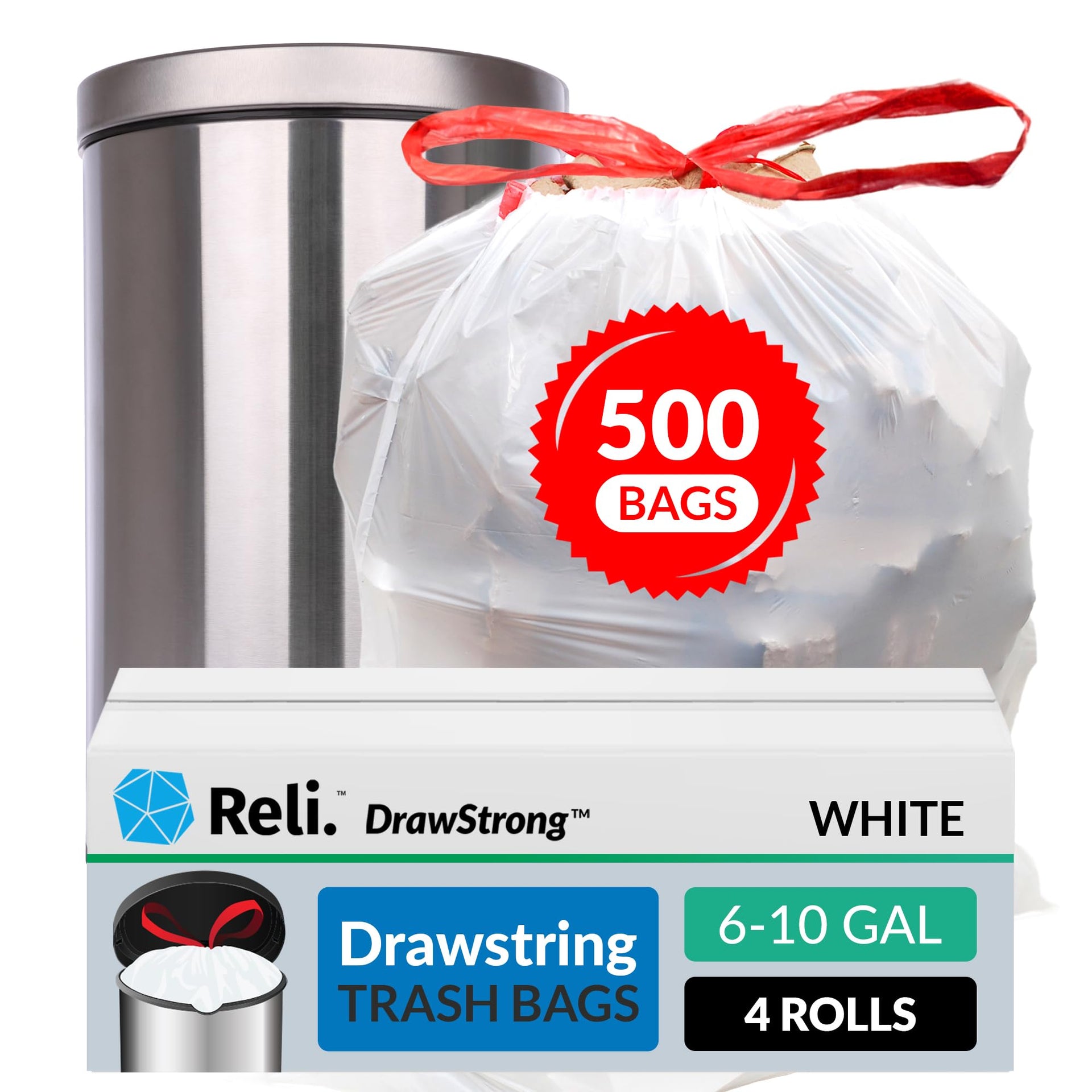 6 10 Gallon Trash Bags Drawstring (500 Count)