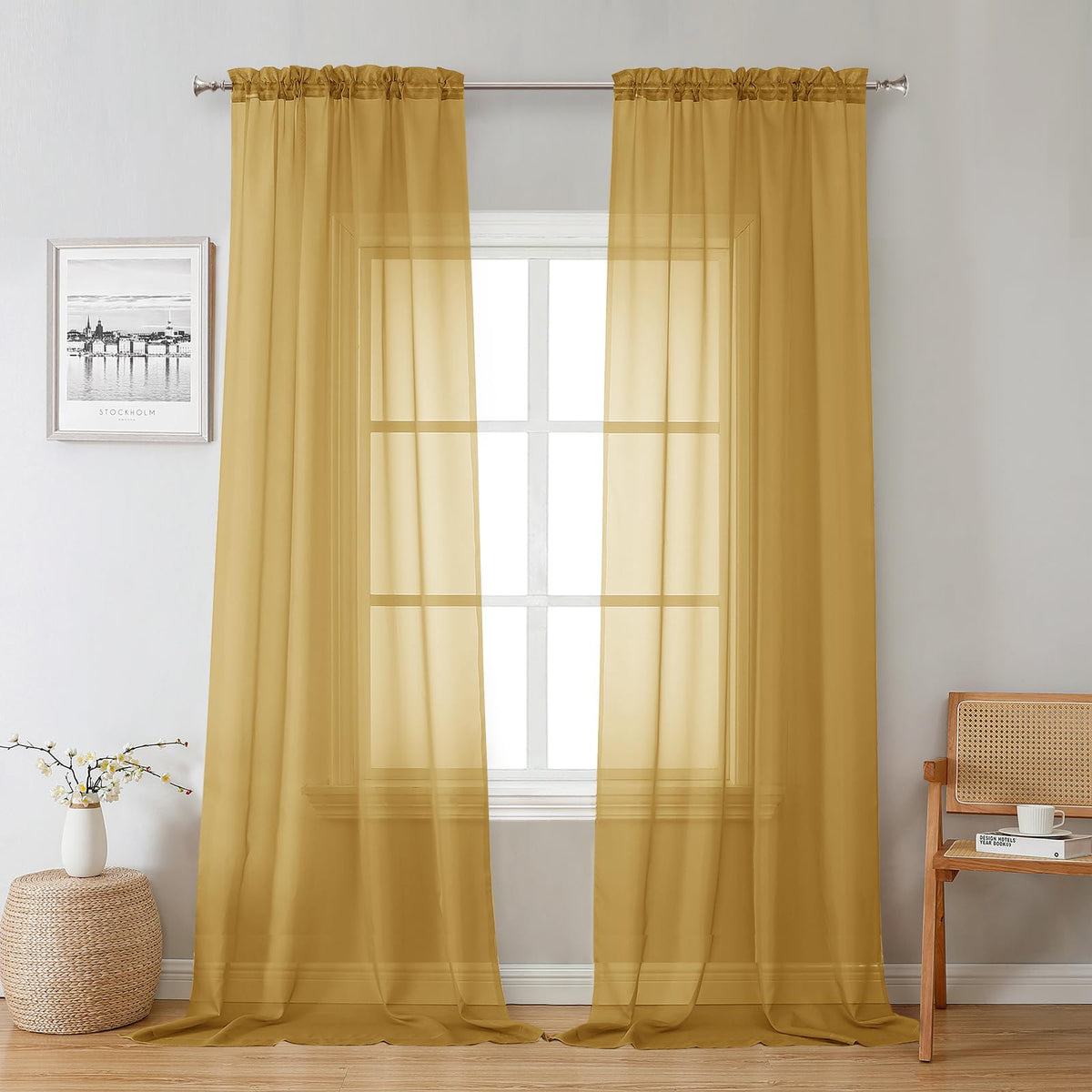 Sheer Gold Curtains 90 inches Long 2 Panels (2 Count)