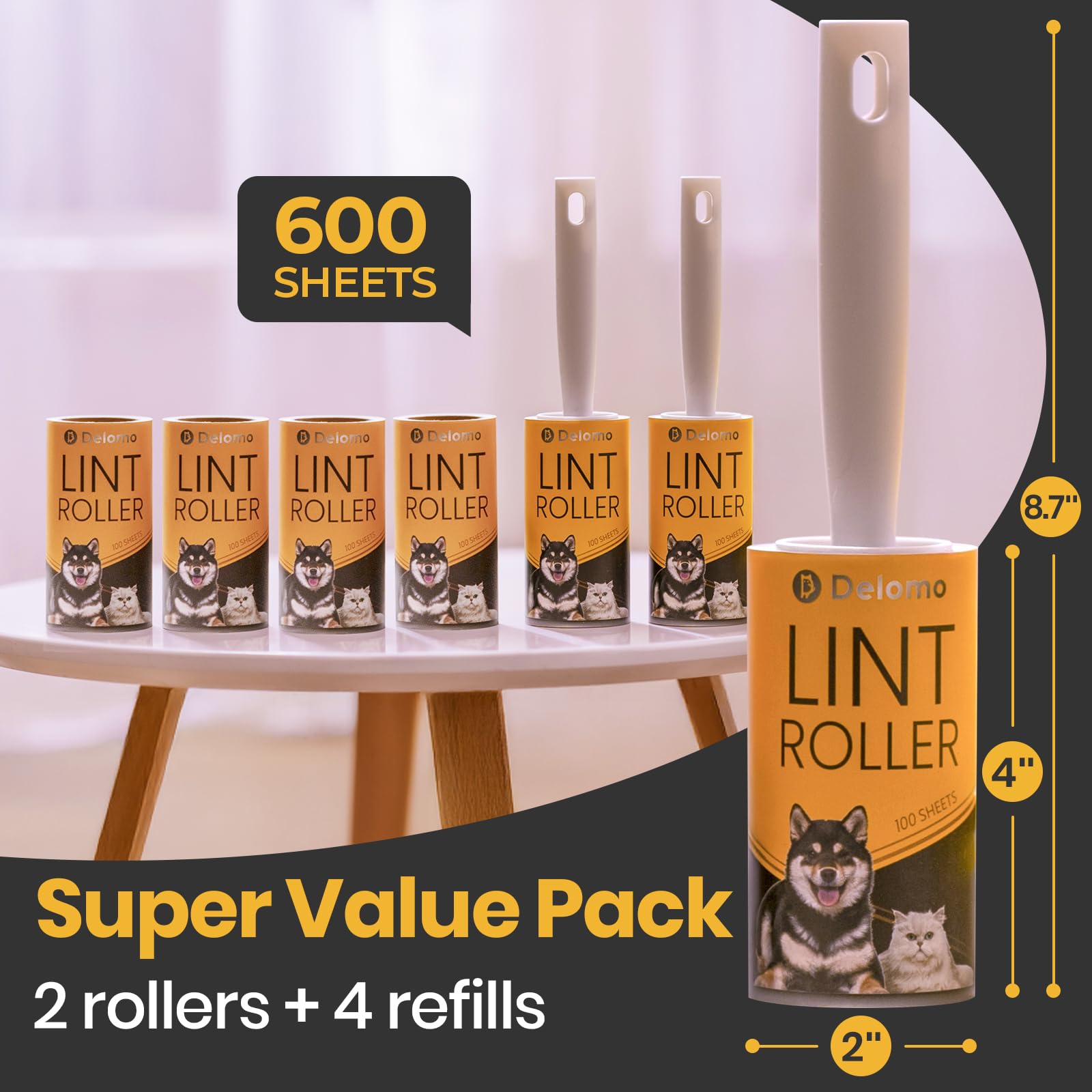 Lint Roller for Pet Hair Extra Sticky (600 Count)
