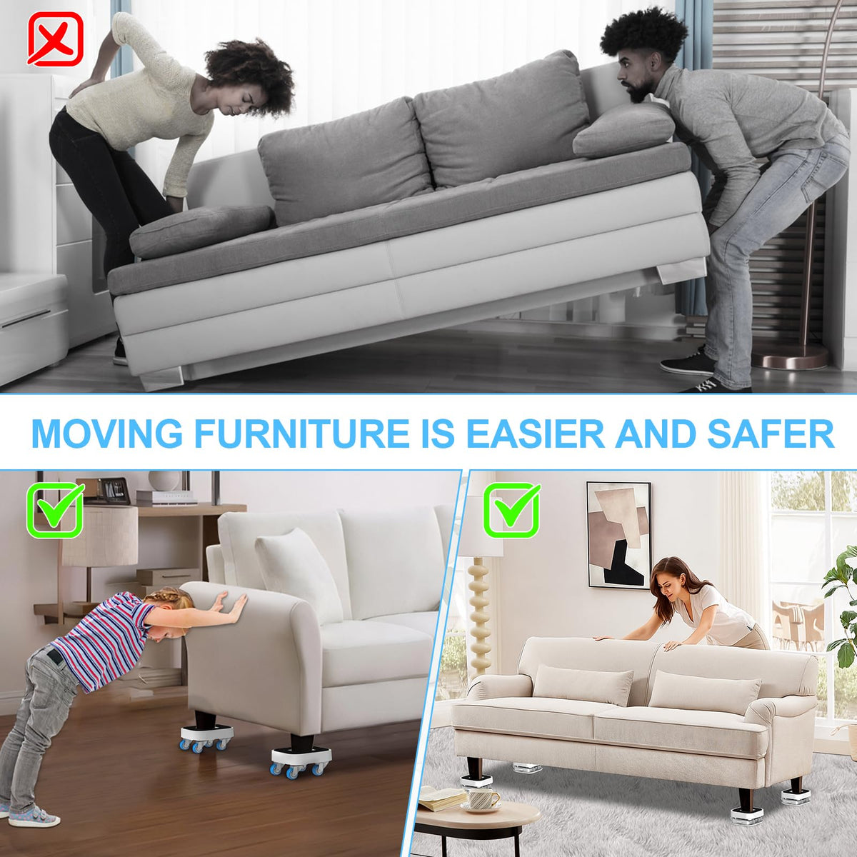 New Upgraded Furniture Sliders for Hard Floors & Carpets (4 Count)