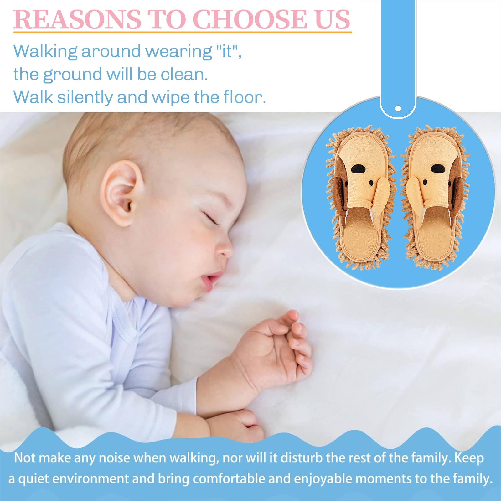 Detachable Dog Microfiber Mop Slippers Dusting for Home Khaki