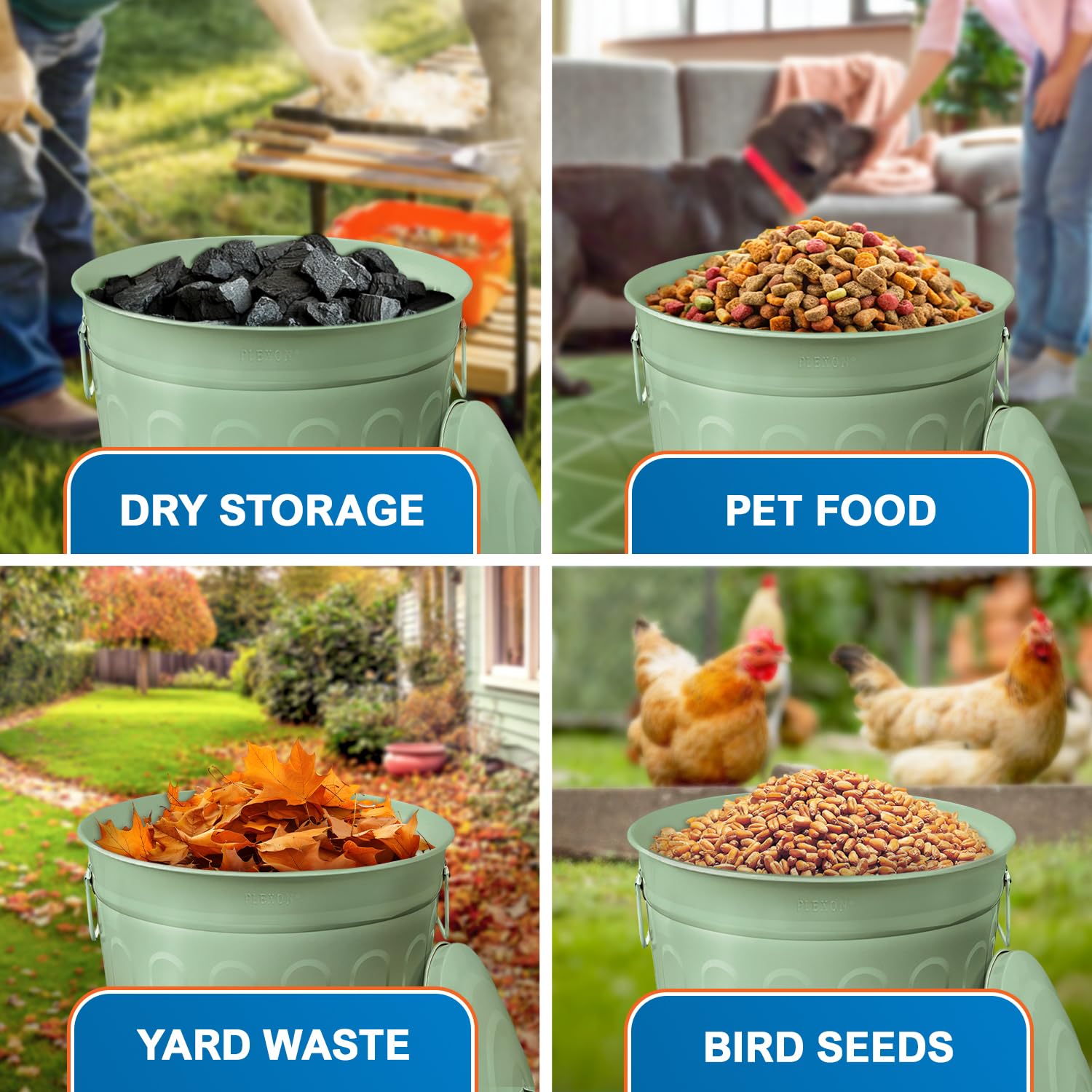 13 Gallon Metal Trash Can with Lid Outdoor Vintage Trash Can Steel Retro Garbage Can for Kitchen Farmhouse Rustic Bird Seed Storage Pet Food Cute Bucket (2 Count)