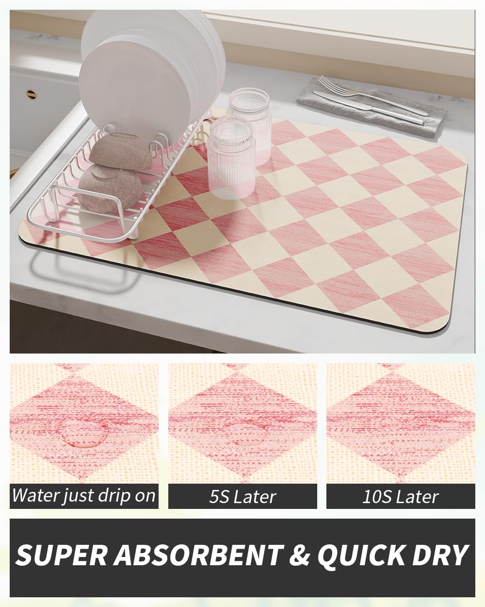 Coffee Mat Hide Stain Rubber Backed Absorbent Dish Drying Mat for Kitchen Counter