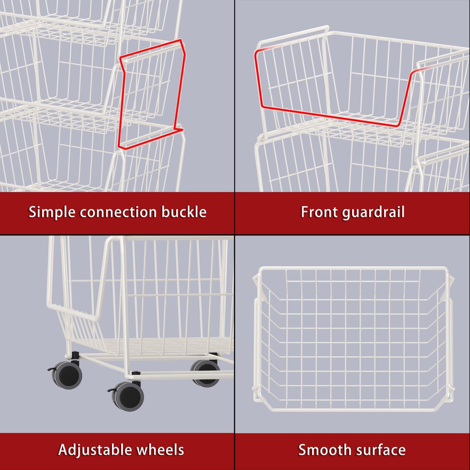 6 Tier Tall Stackable Wire Storage Baskets with Wheels (6 Count)