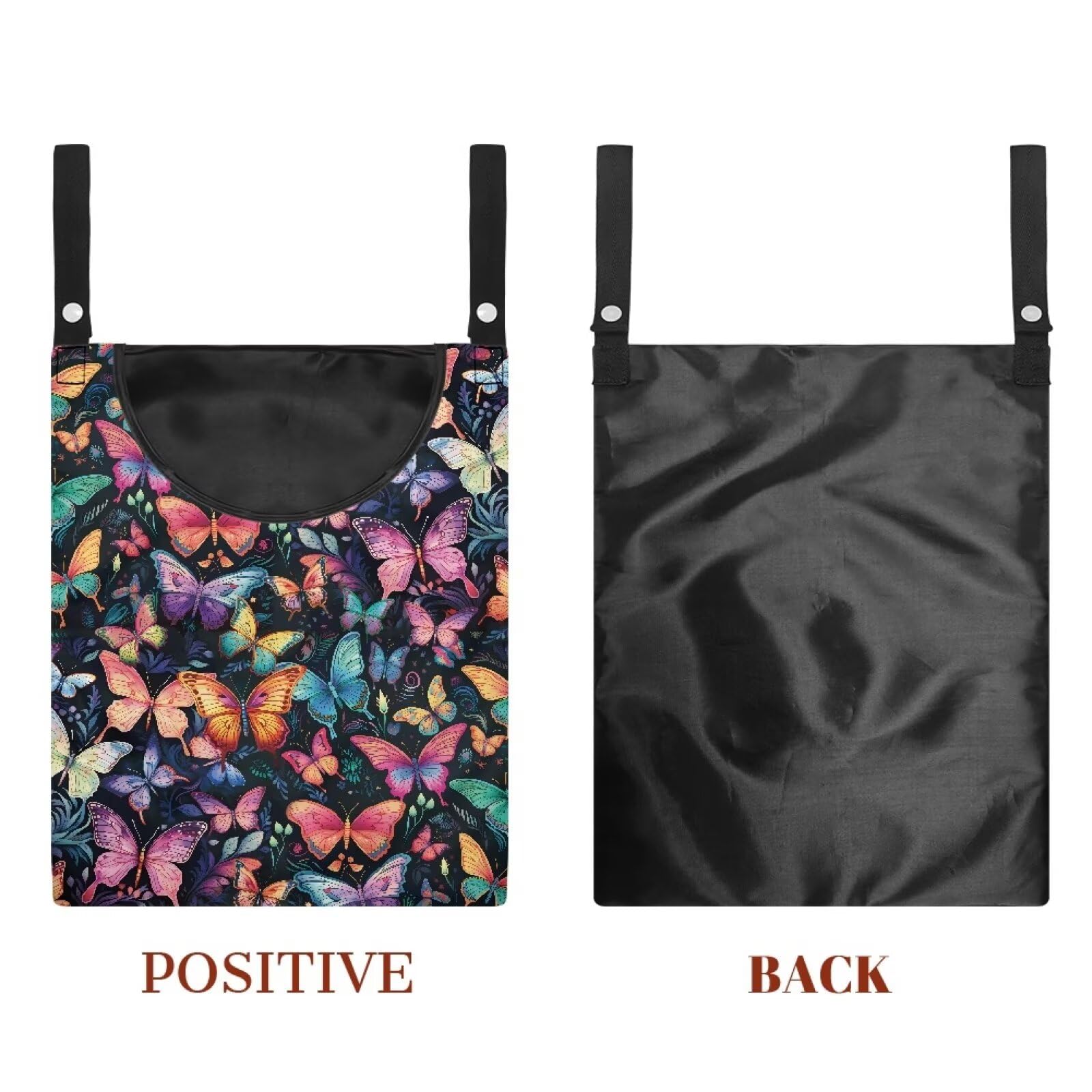 Colorful Butterfly Clothespin Bag with Hanging Hook Summer Laundry Clothes Pin Holder Waterproof Clothes Pin Hanging Bag Clothespin Storage Organizer with Large Opening