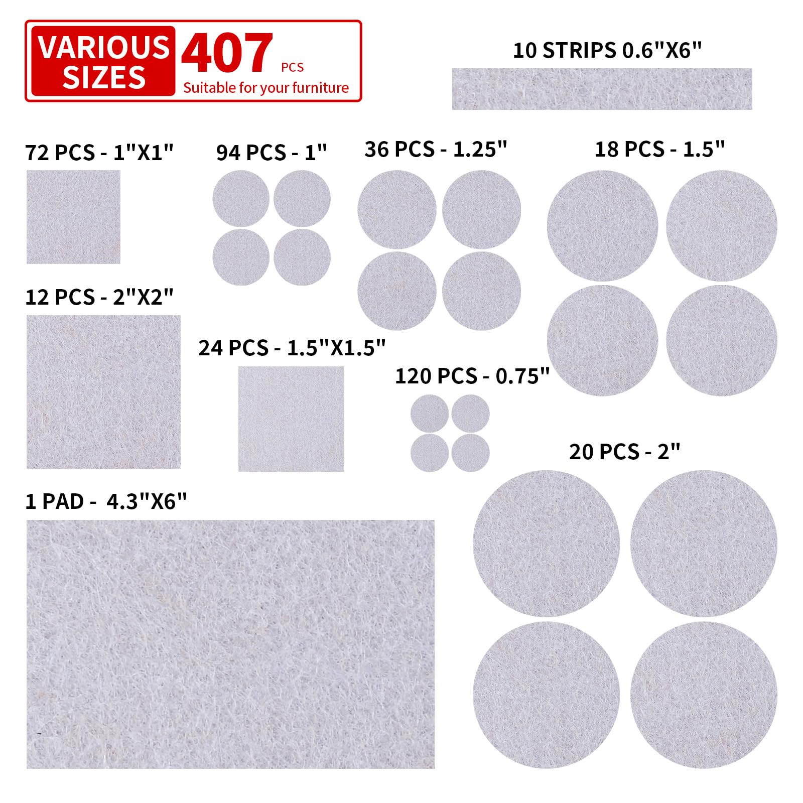 407Pcs Felt Chair Leg Pads Floor Protectors for Hardwoods Floors (407 Count)