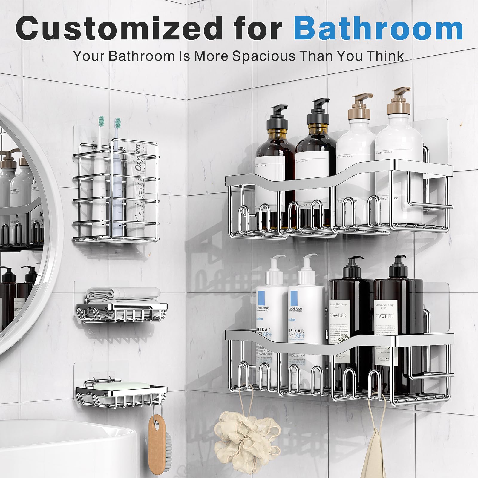 5 Pack Adhesive Shower Caddy Organizer
