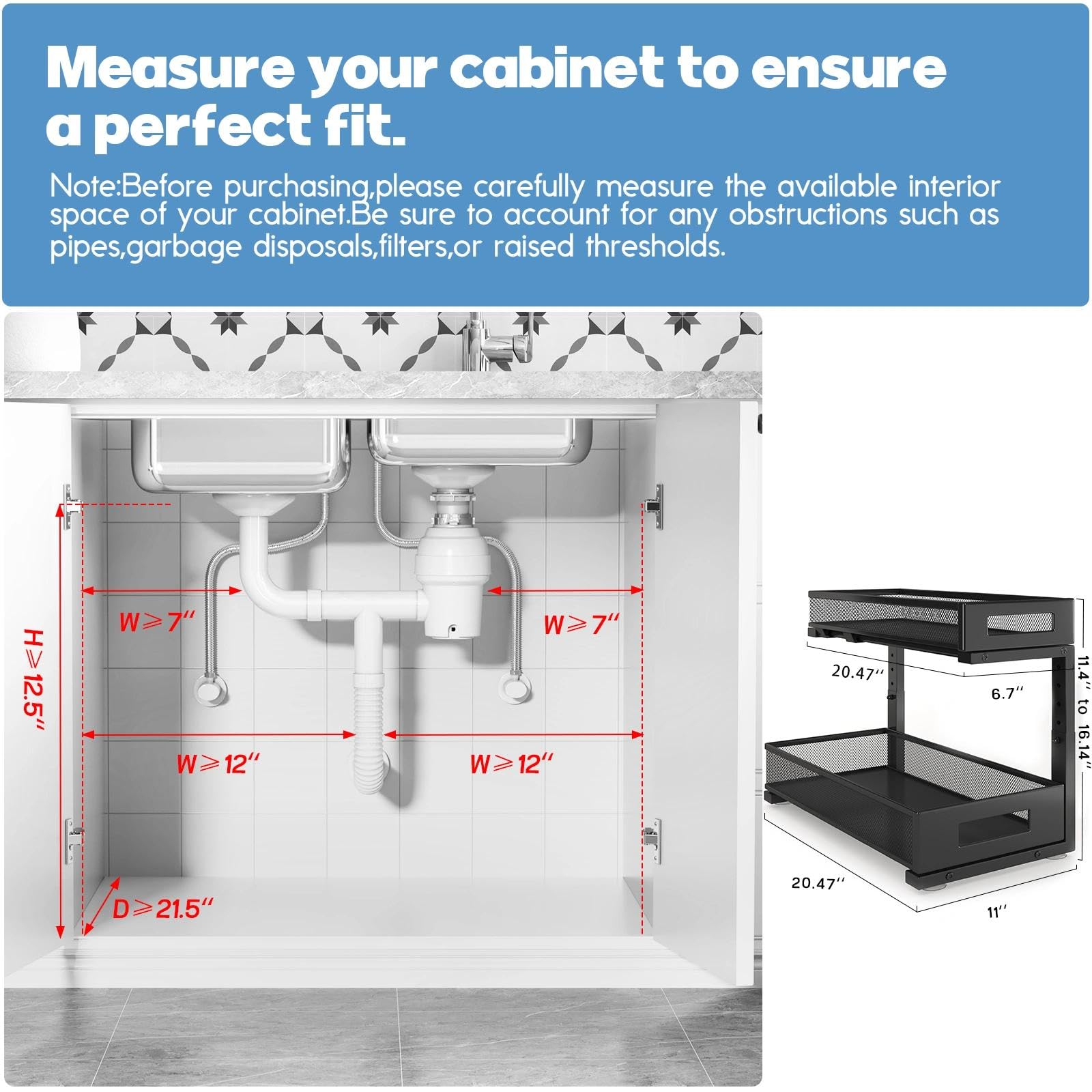 2 Pack 20.47IN Depth Under Sink Storage Organizer (2 Count)
