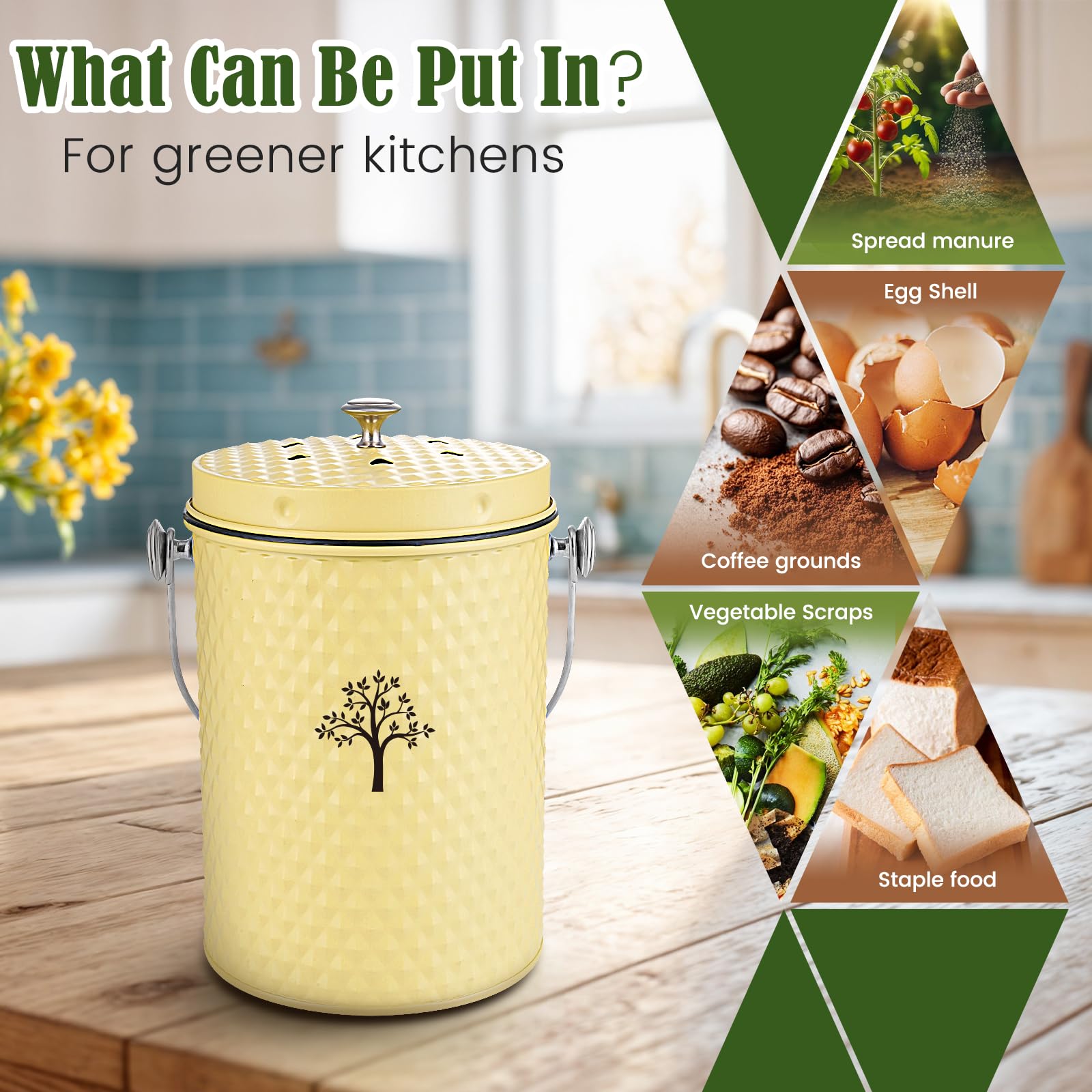 Countertop Kitchen Odorless Compost Bin with Removable Inner Bucket