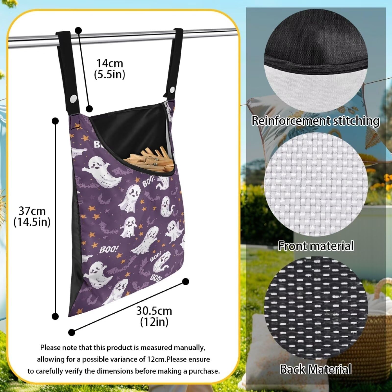 Cute Ghost Clothespin Storage Hanger Bags Laundry Clothespin Bag with a Large Opening