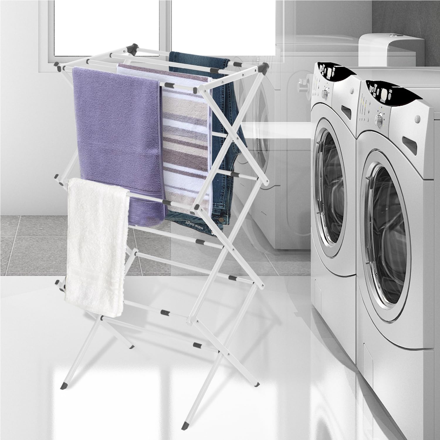 3 Tier Expandable Collapsing Foldable Laundry Rack for Air Drying Clothing