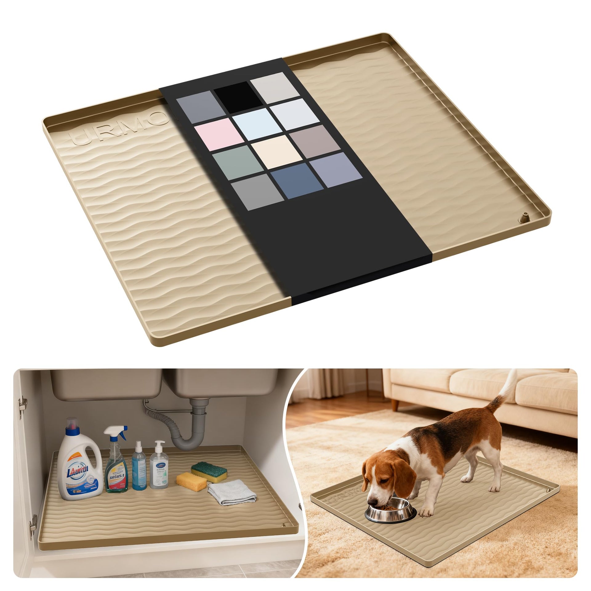 Waterproof Silicone Under Sink Mat 22'' x 19'' Shelf Liner for Kitchen and Bathroom