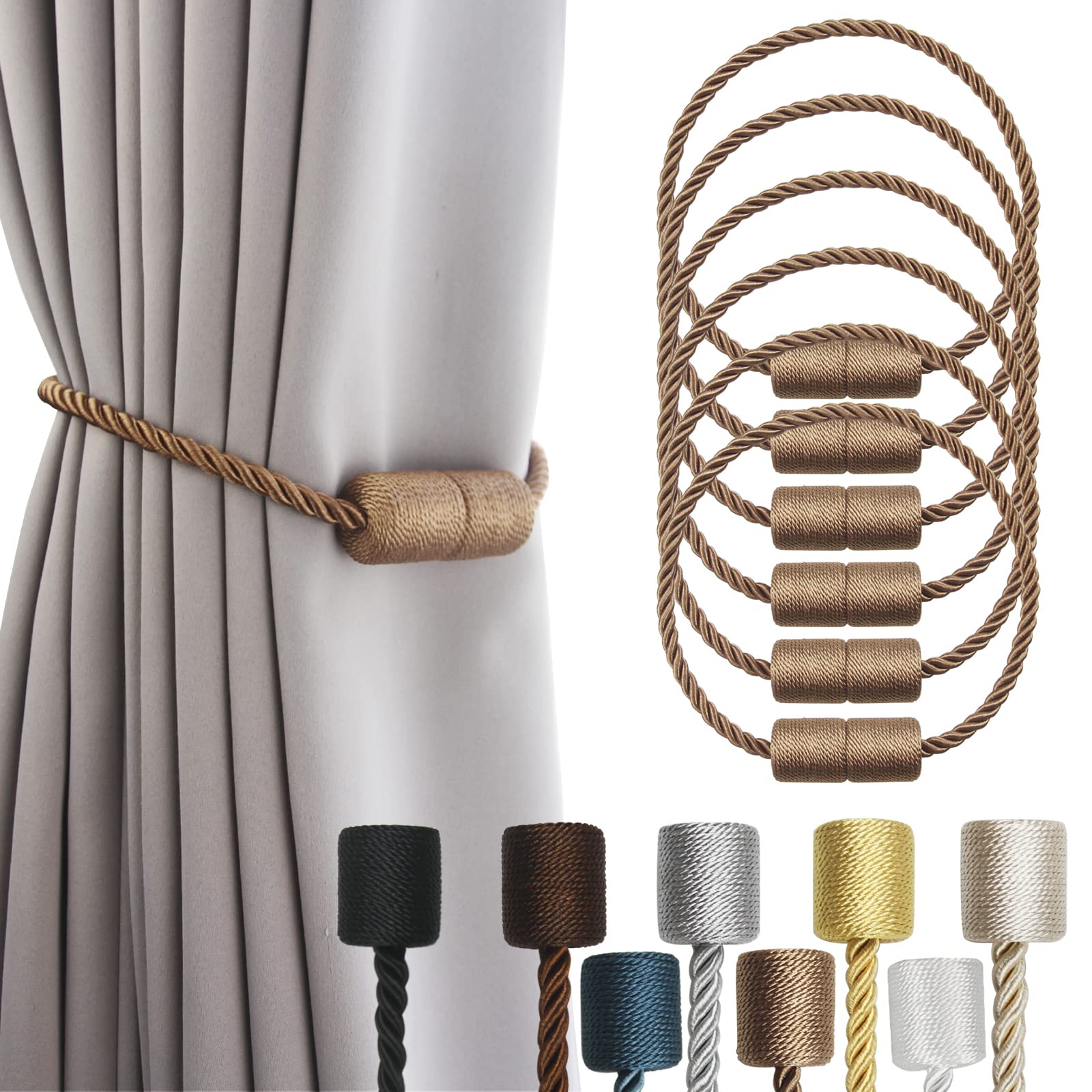 Magnetic Curtain Tiebacks Holdbacks Decorative Tie Backs for Windows Porlau (6 Count)