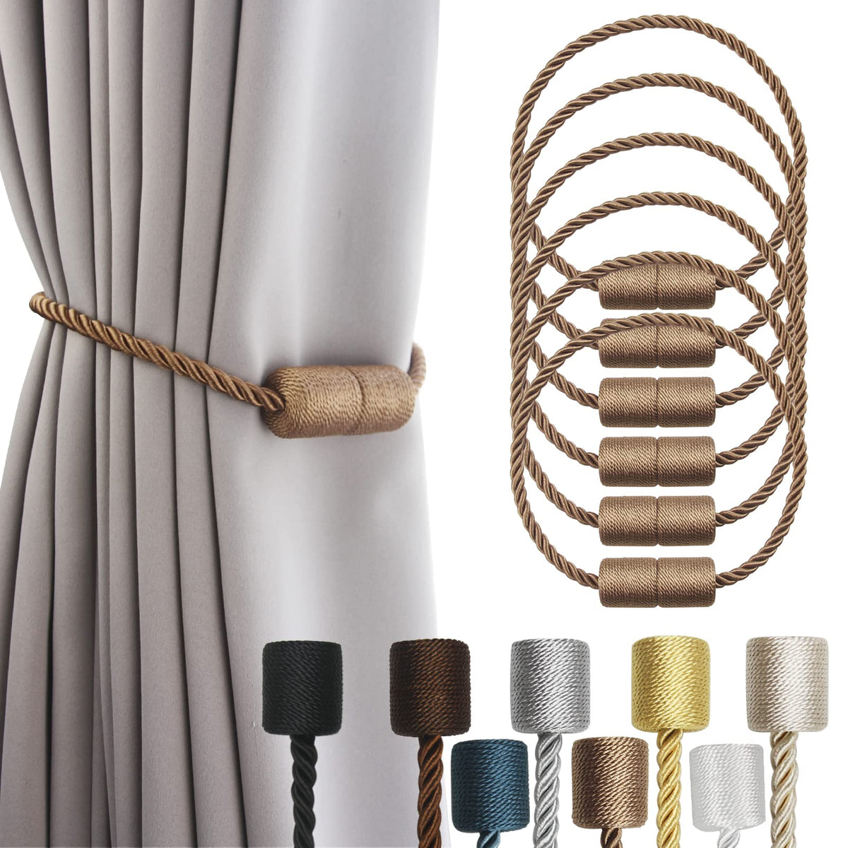 Magnetic Curtain Tiebacks Holdbacks Decorative Tie Backs for Windows Porlau (6 Count)