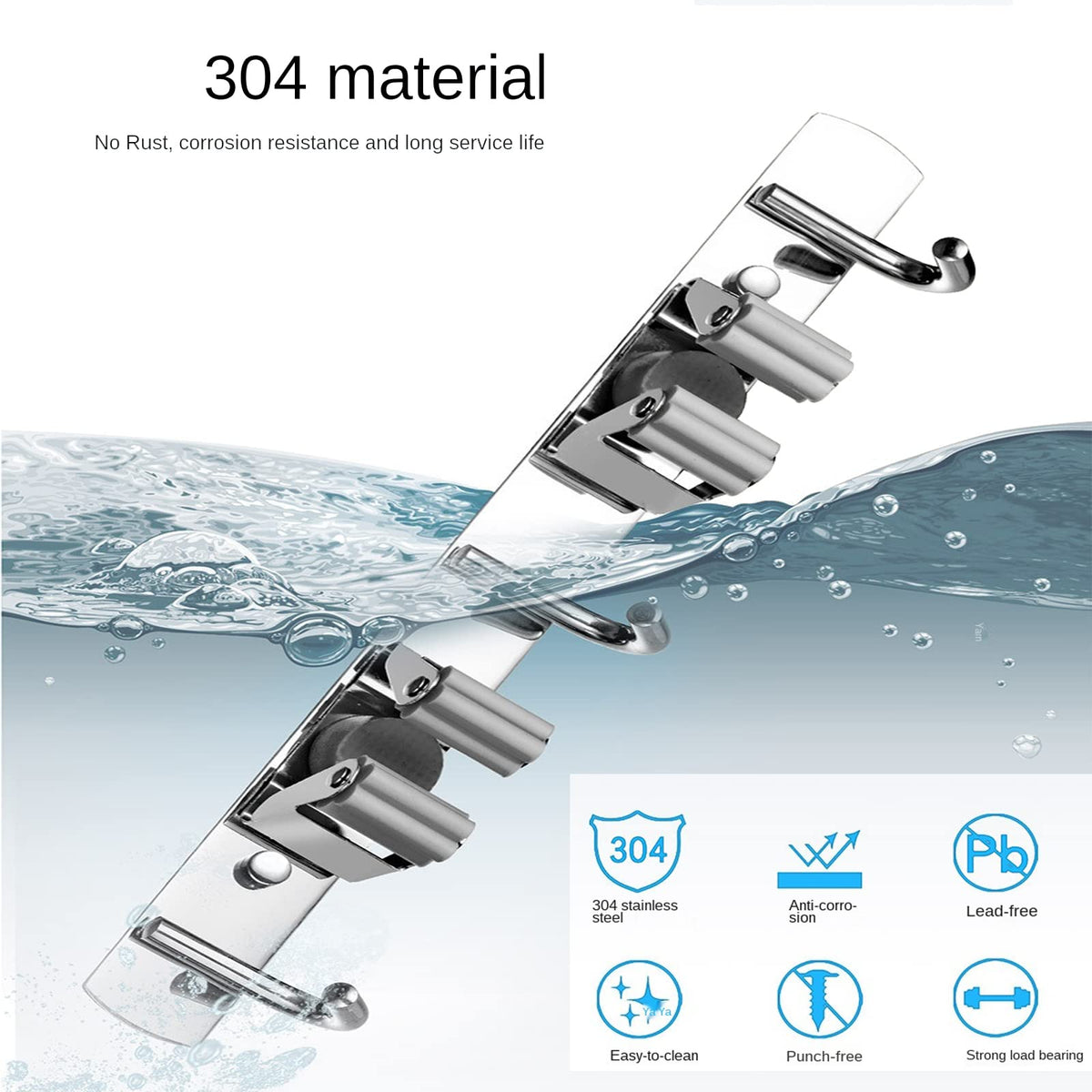 Stainless Steel Broom Holder Bathroom Storage Wall Mount Metal Holder for Heavy Duty Tool Organizer