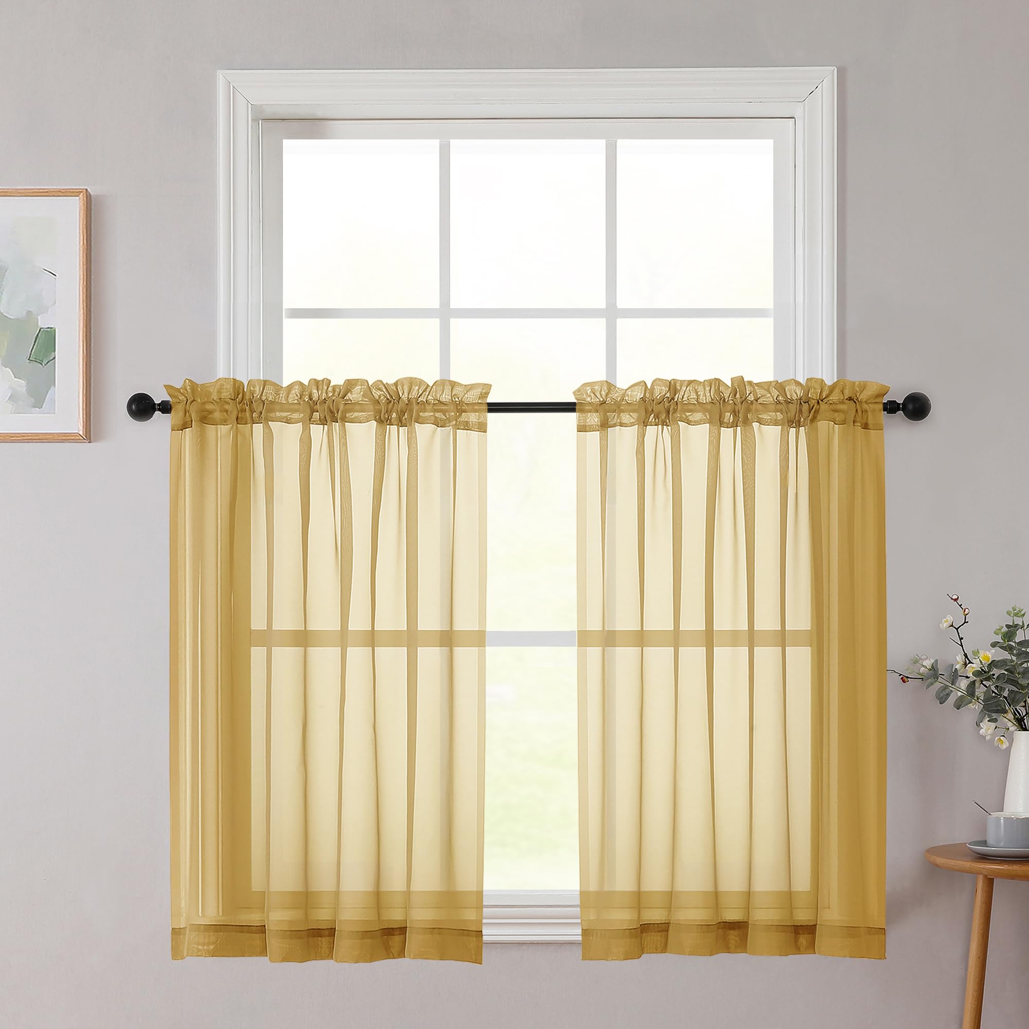 Gold Sheer Curtains 30 inch Length 2 Panels (2 Count)